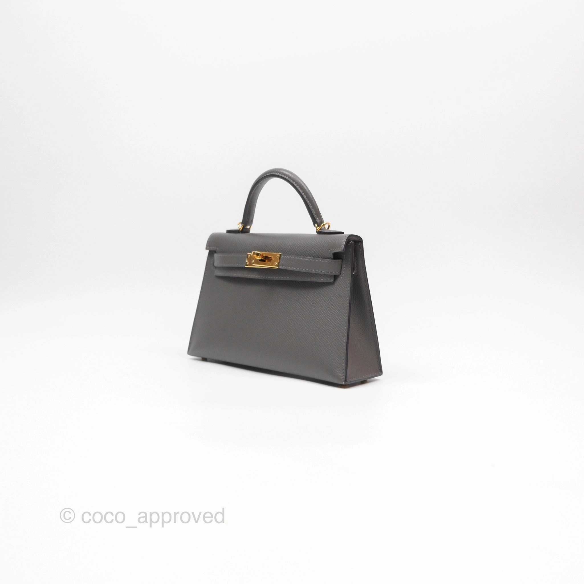 Herms Mini Kelly II Gris Meyer 0L Epsom Gold Hardware