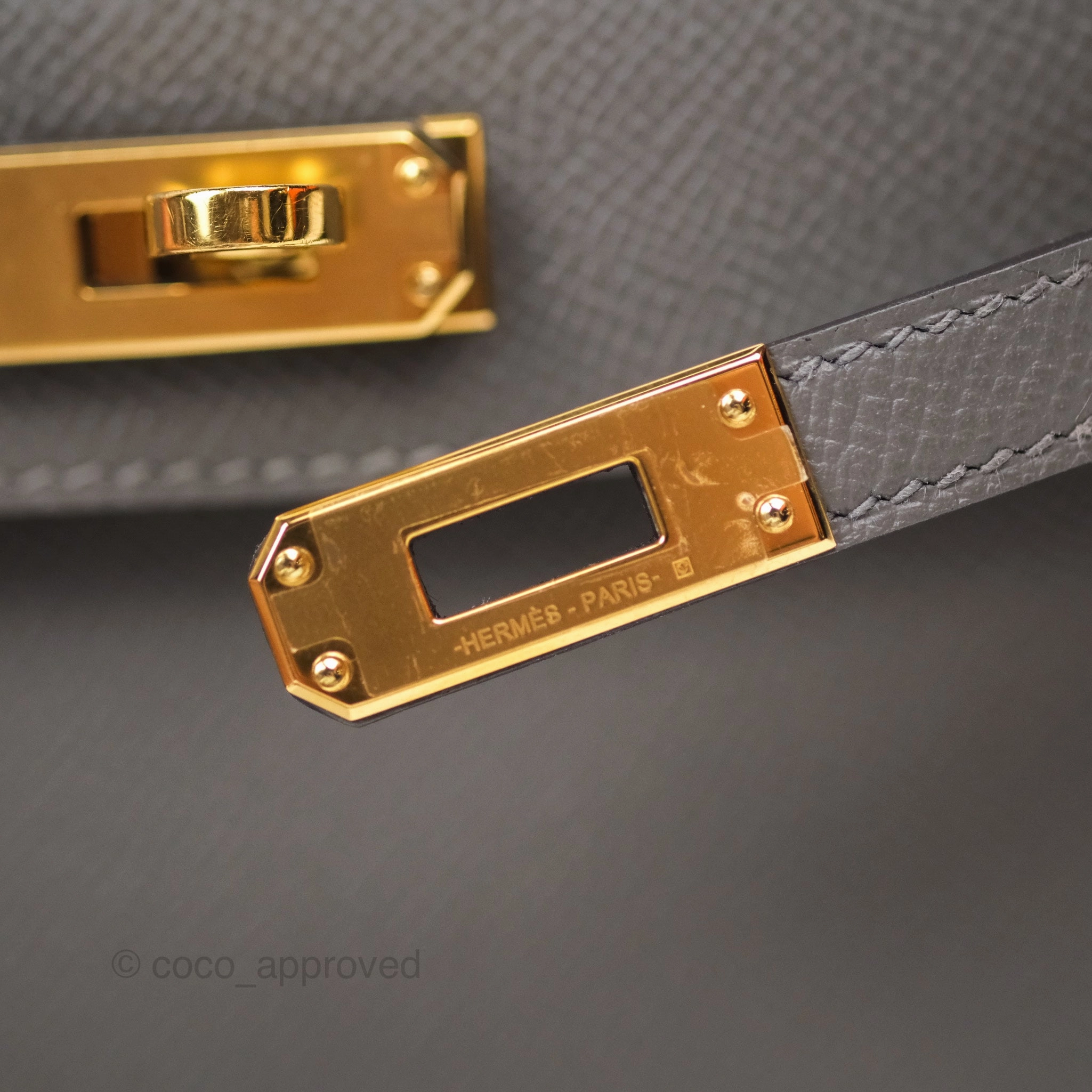 Herms Mini Kelly II Gris Meyer 0L Epsom Gold Hardware