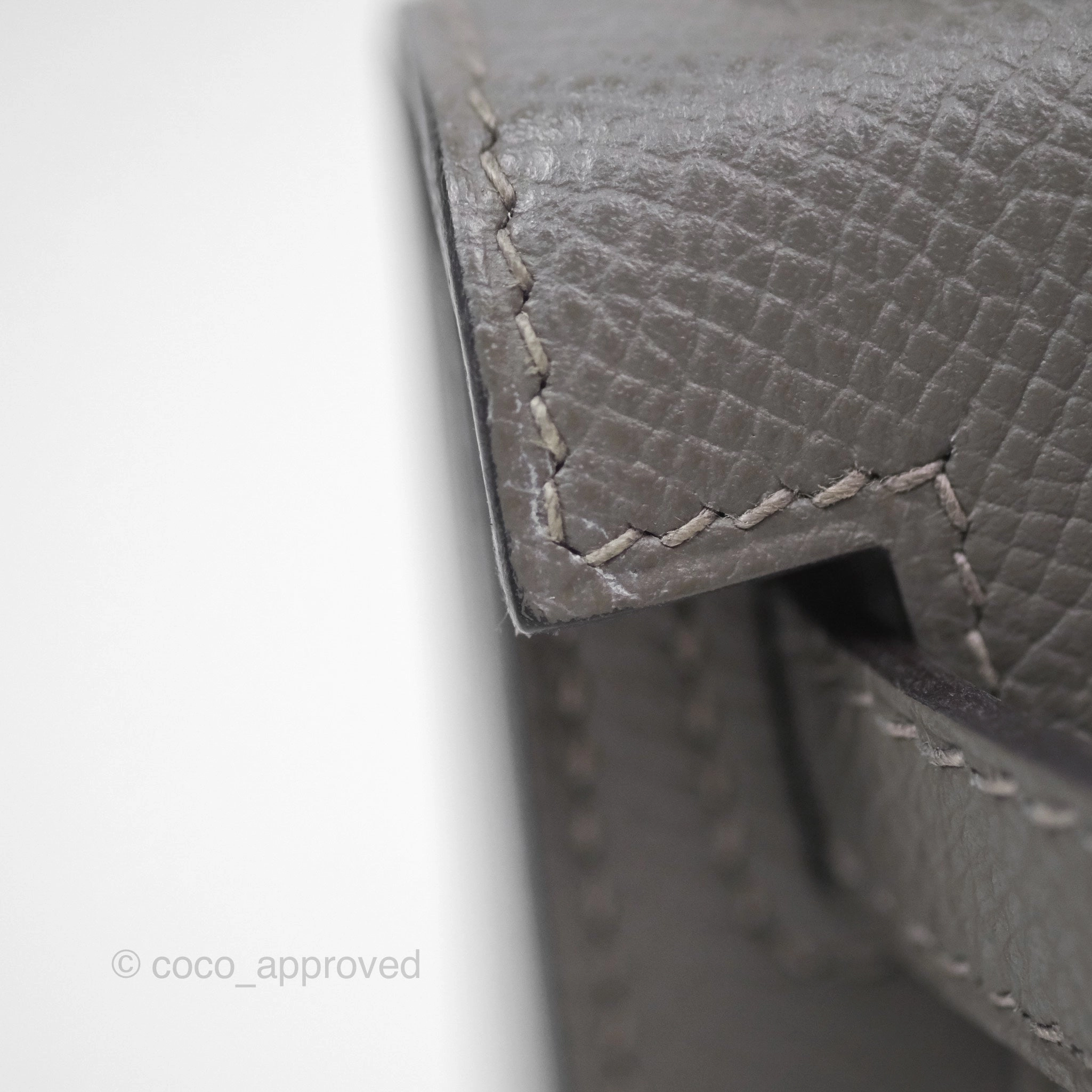 Herms Mini Kelly II Gris Meyer 0L Epsom Gold Hardware