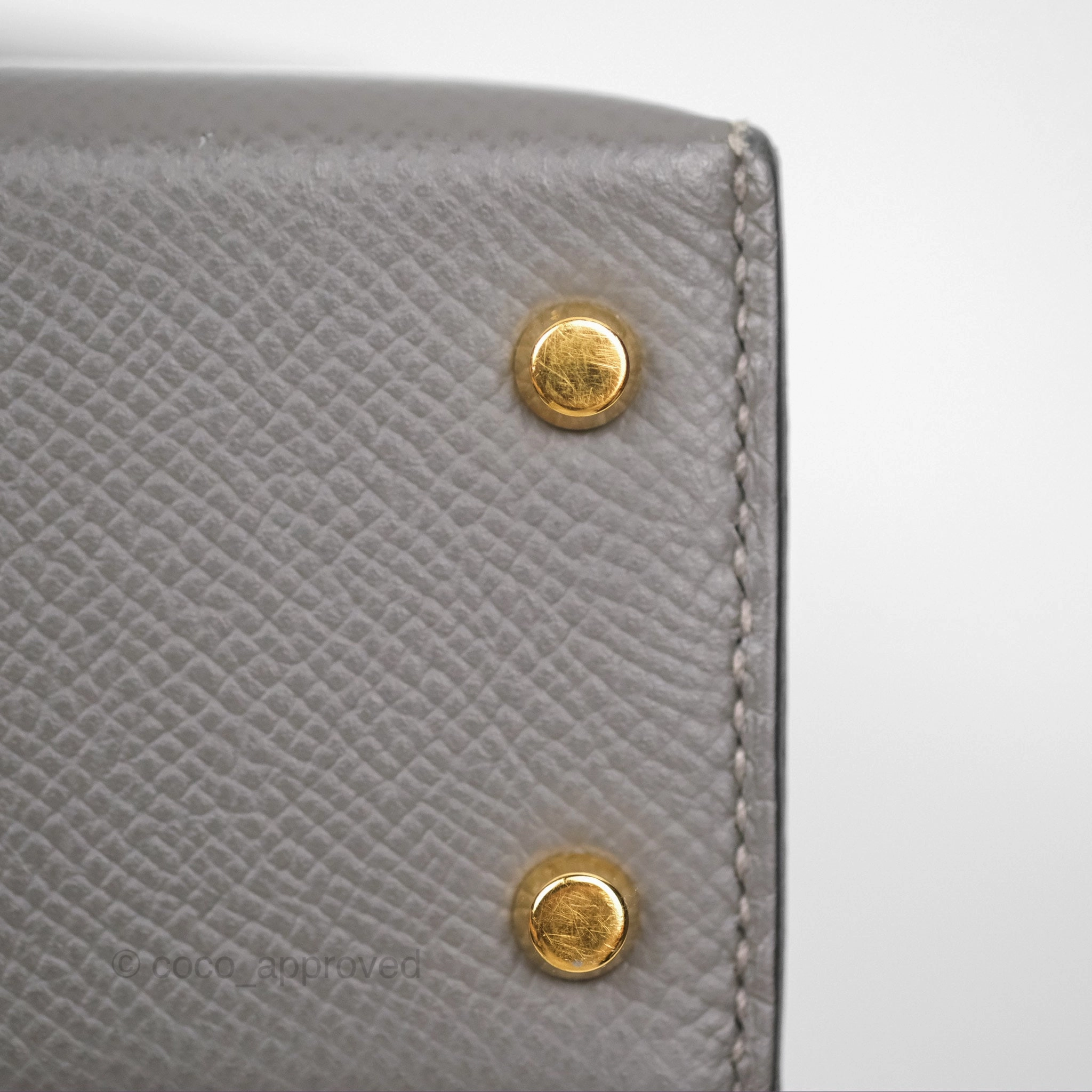 Herms Mini Kelly II Gris Meyer 0L Epsom Gold Hardware