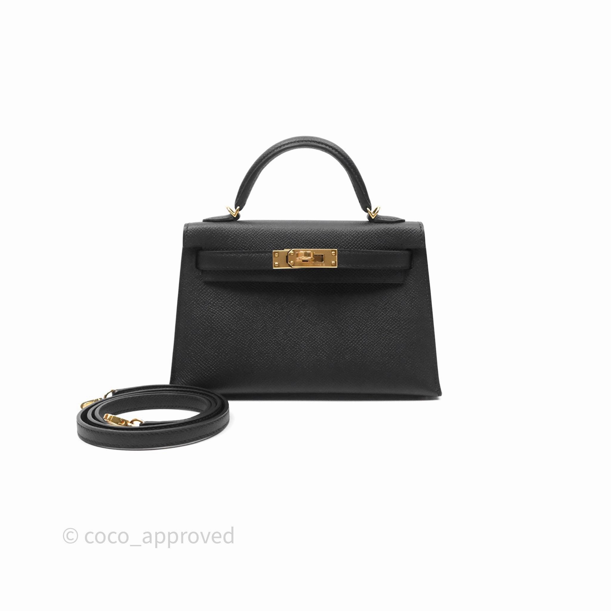 Herms Mini Kelly II Noir 89 Epsom Gold Hardware