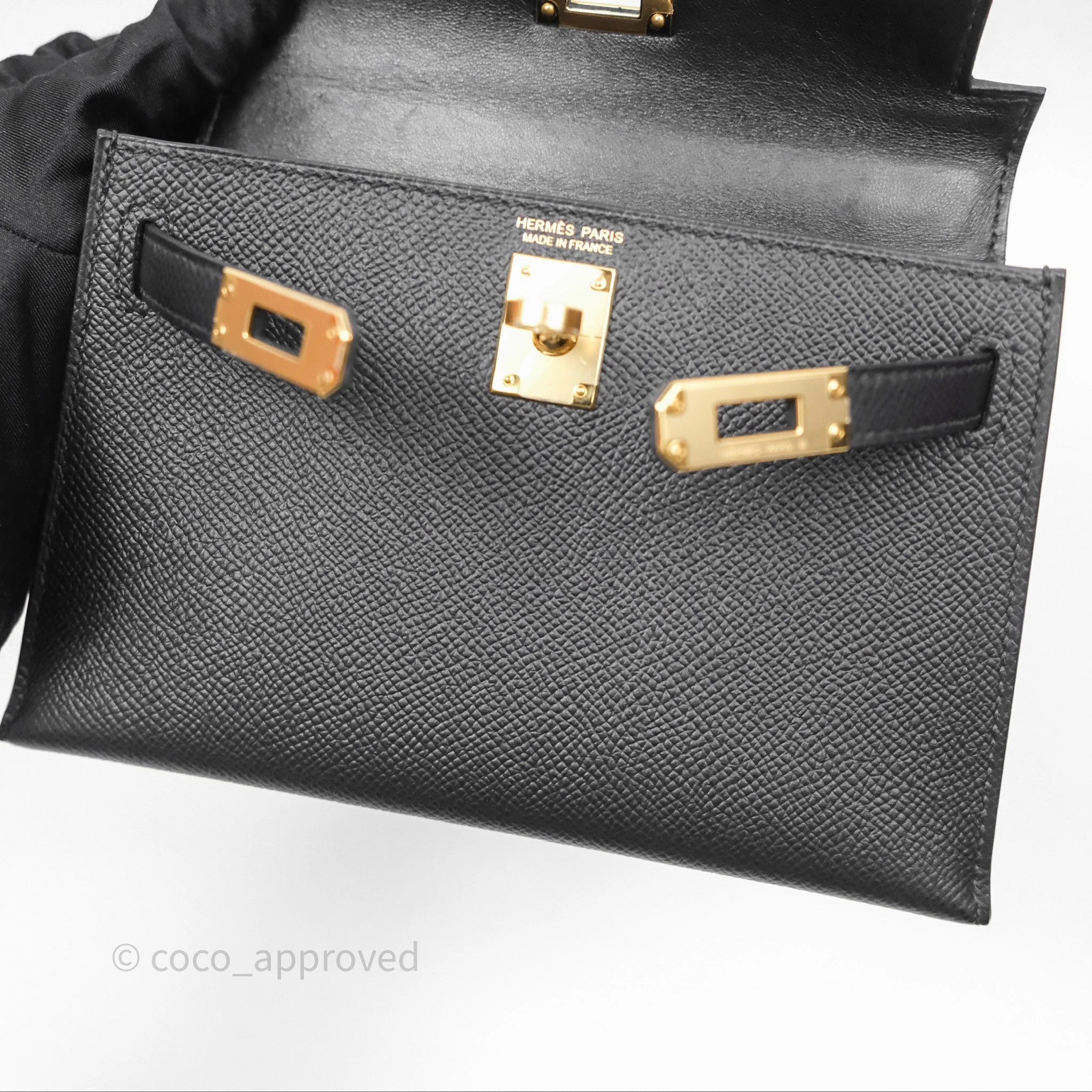 Herms Mini Kelly II Noir 89 Epsom Gold Hardware