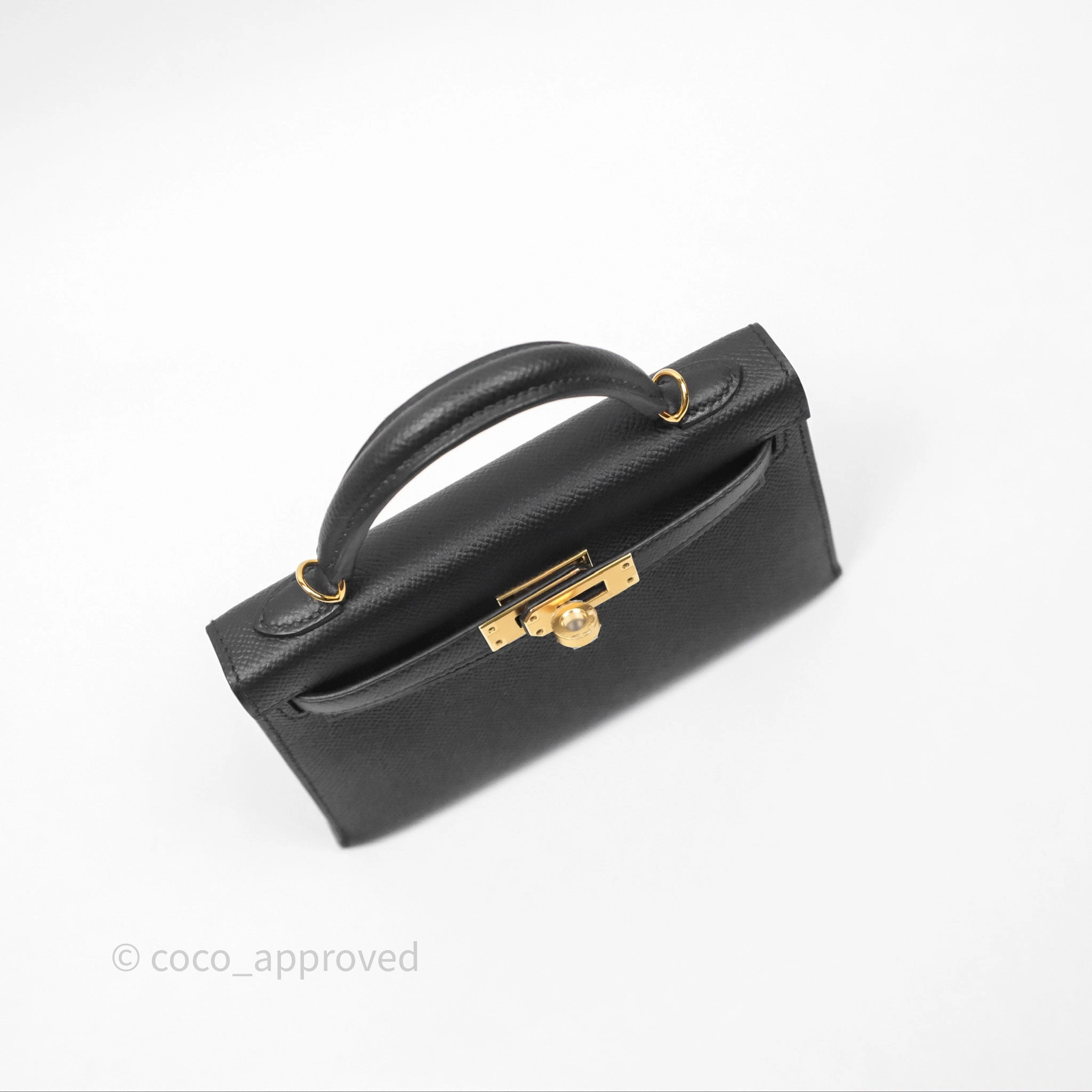 Herms Mini Kelly II Noir 89 Epsom Gold Hardware
