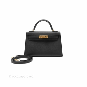 Herms Mini Kelly II Noir 89 Epsom Gold Hardware