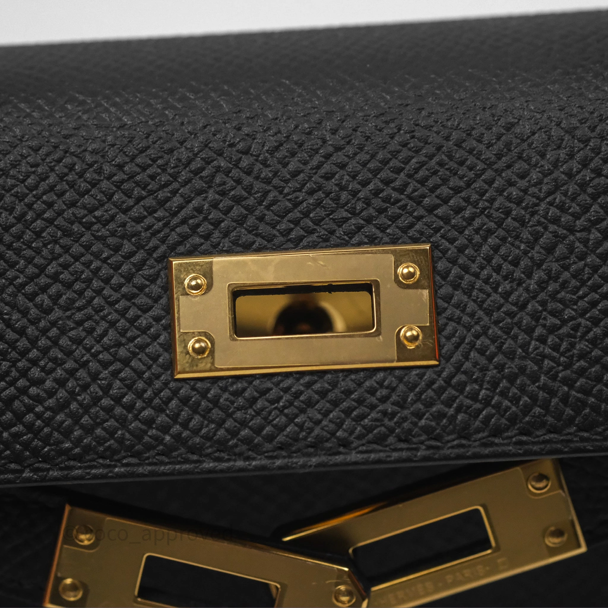 Herms Mini Kelly II Noir 89 Epsom Gold Hardware