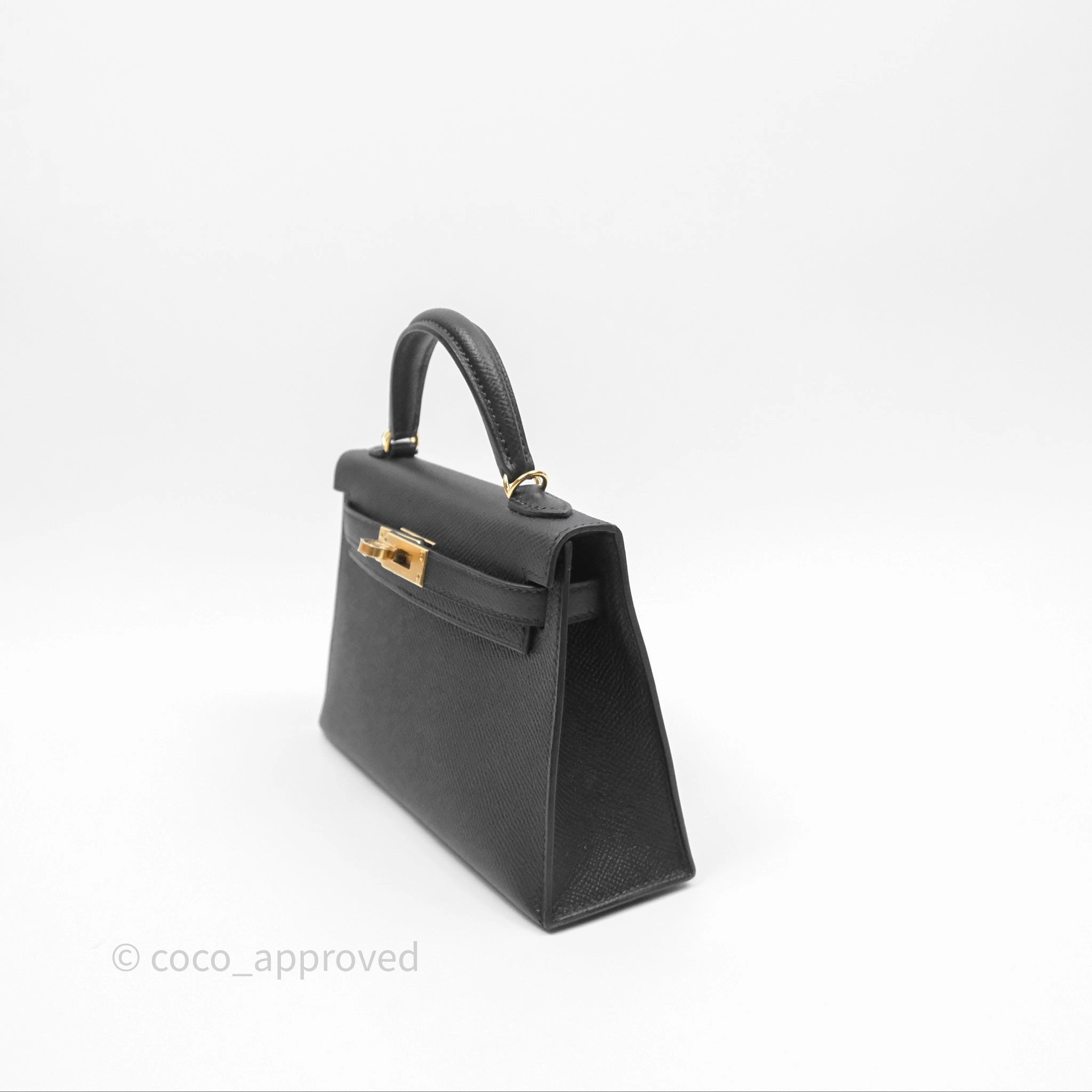 Herms Mini Kelly II Noir 89 Epsom Gold Hardware