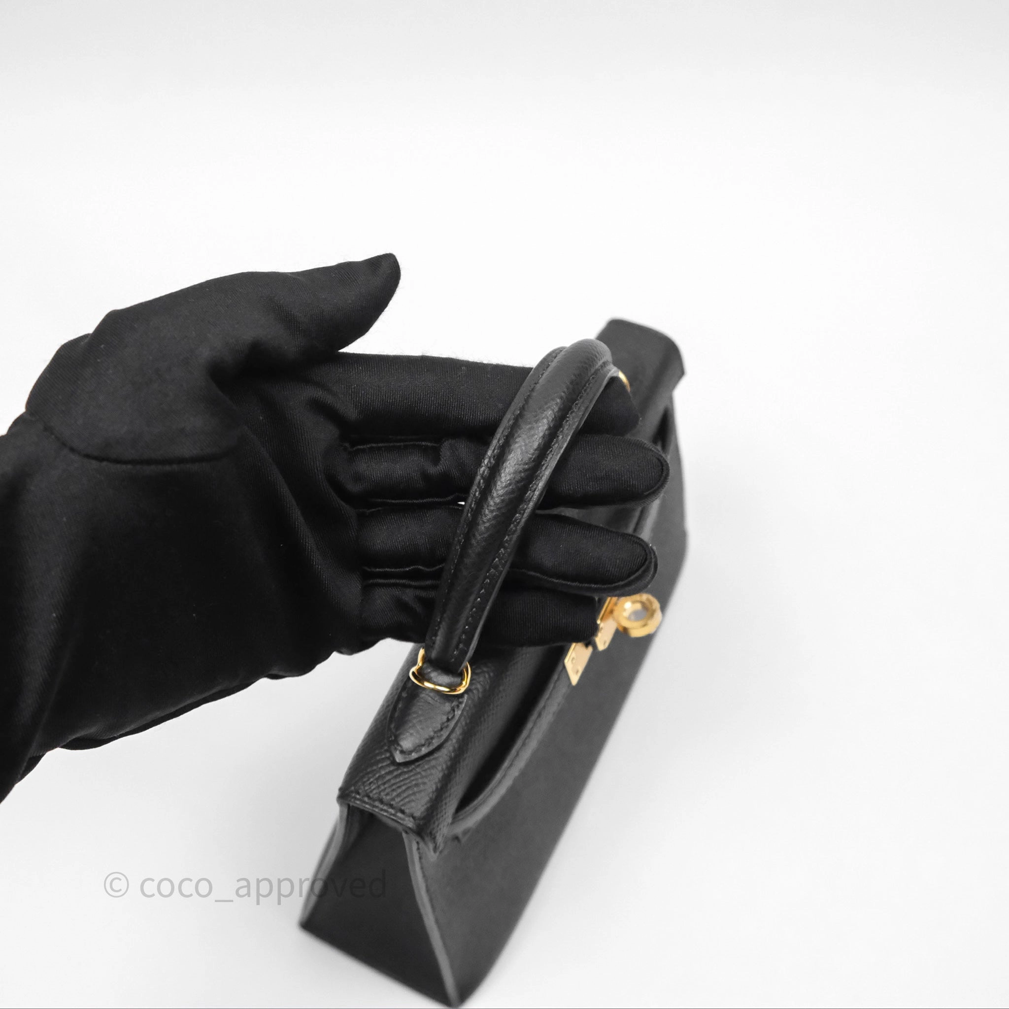 Herms Mini Kelly II Noir 89 Epsom Gold Hardware