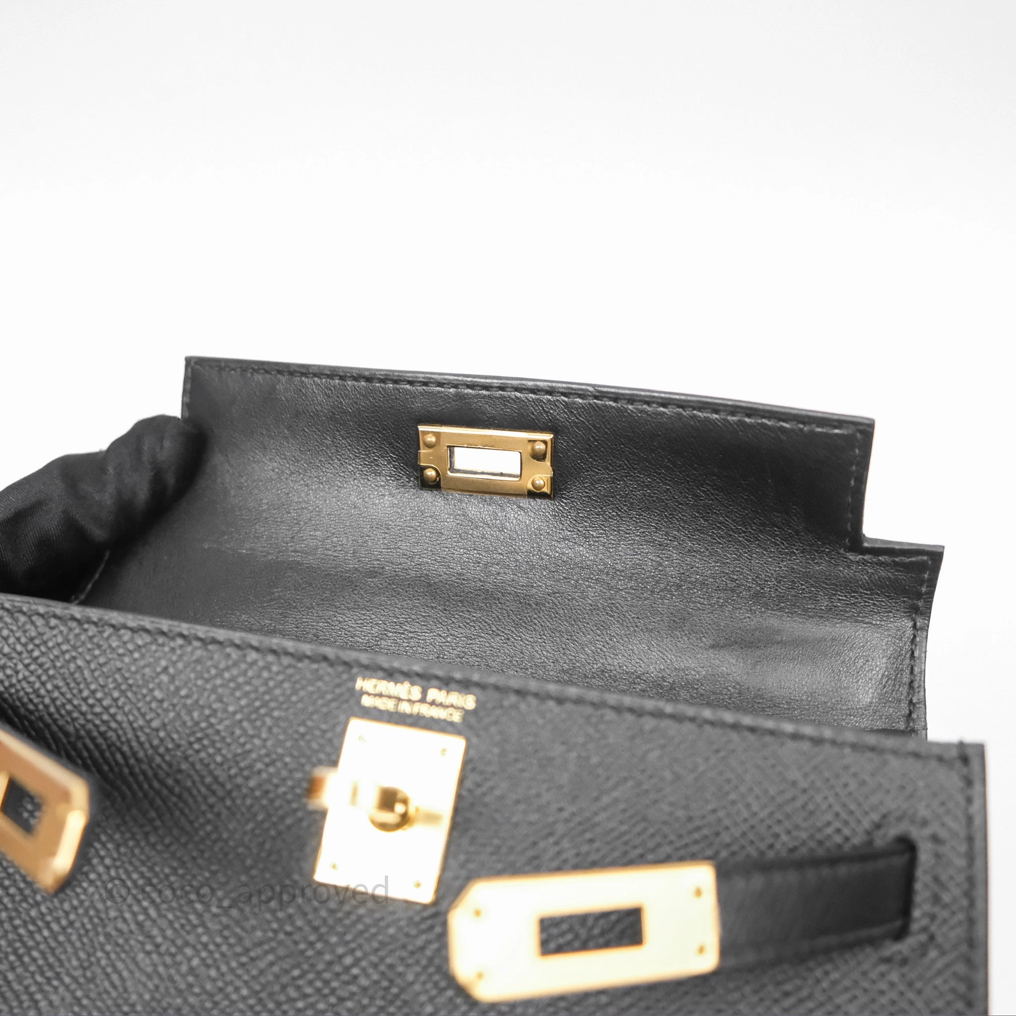 Herms Mini Kelly II Noir 89 Epsom Gold Hardware