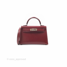 Herms Mini Kelly II Sellier Rouge H Box Leather Palladium Hardware