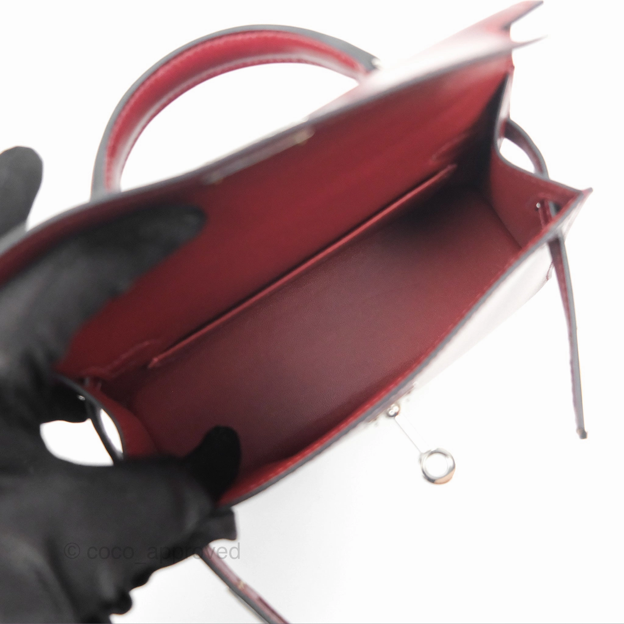 Herms Mini Kelly II Sellier Rouge H Box Leather Palladium Hardware