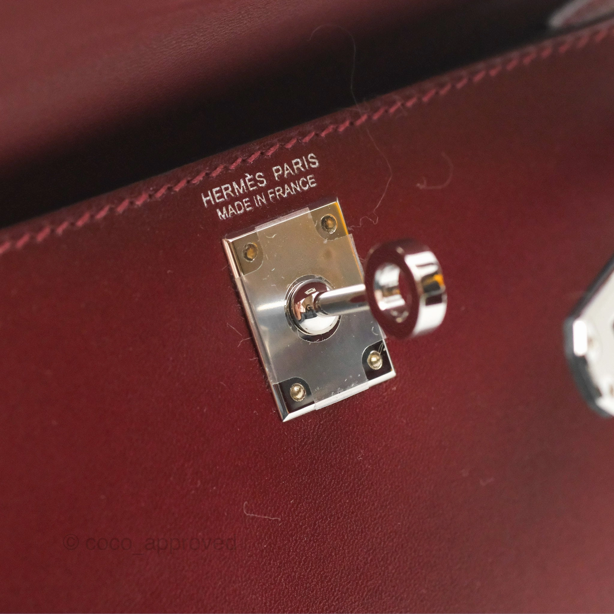 Herms Mini Kelly II Sellier Rouge H Box Leather Palladium Hardware