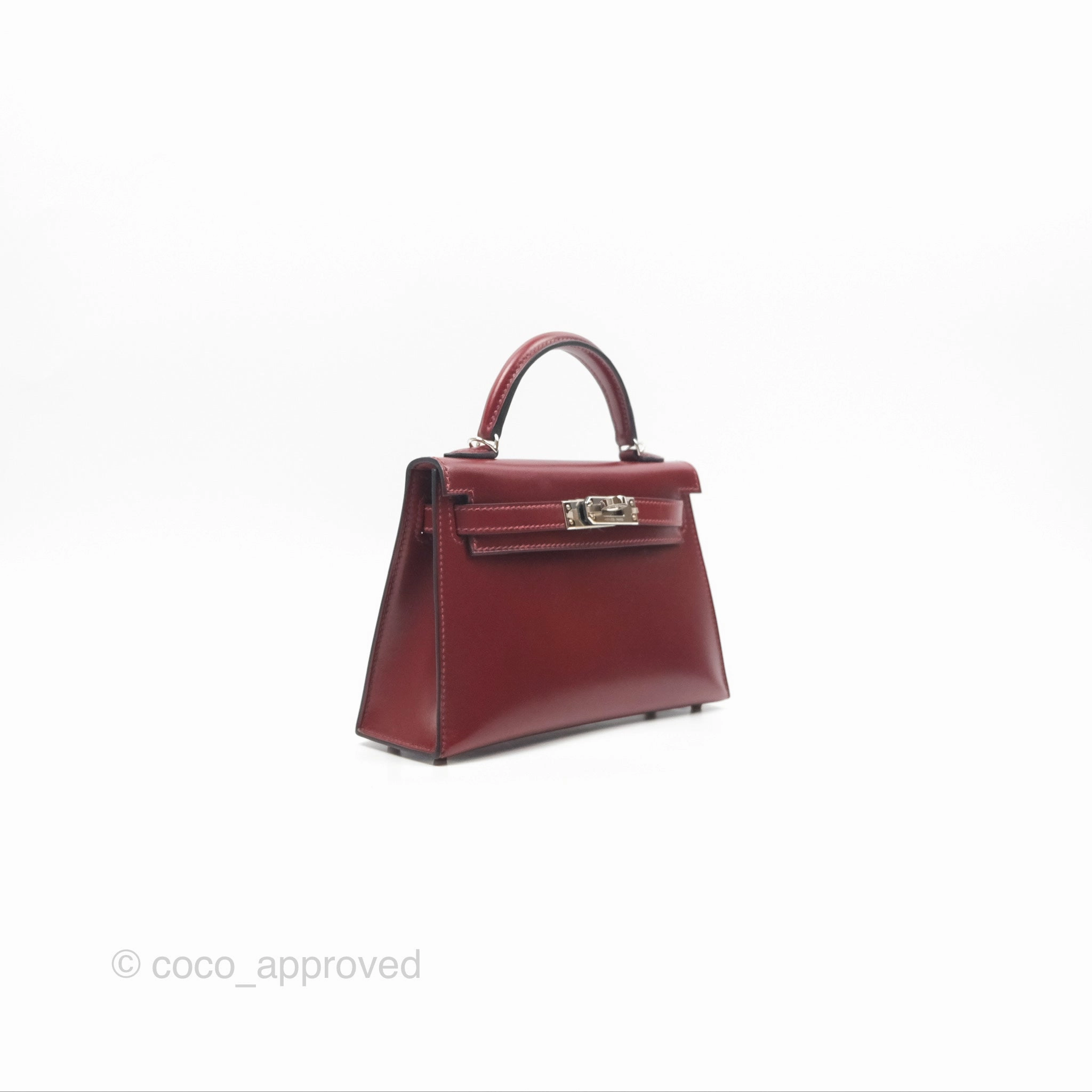 Herms Mini Kelly II Sellier Rouge H Box Leather Palladium Hardware