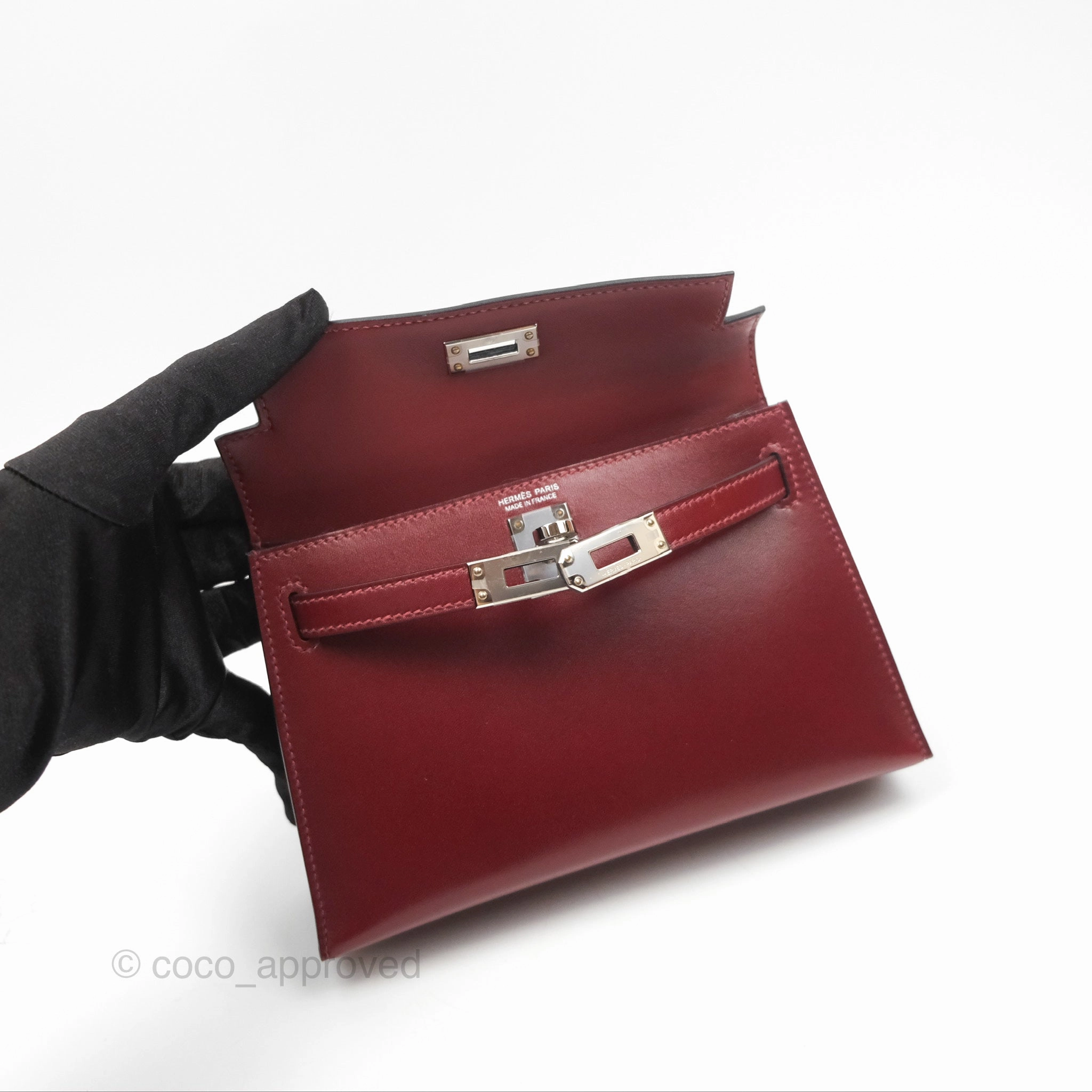 Herms Mini Kelly II Sellier Rouge H Box Leather Palladium Hardware