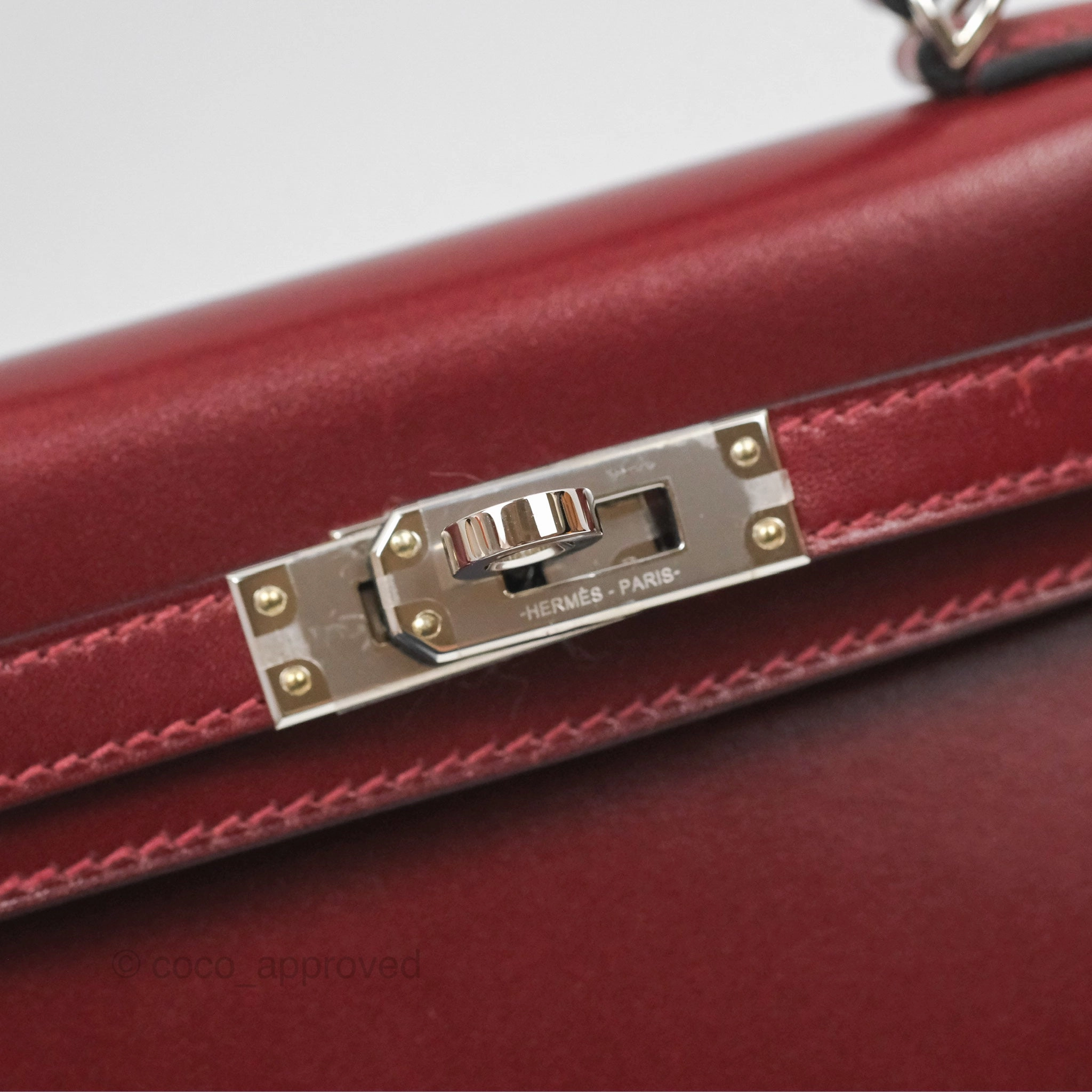 Herms Mini Kelly II Sellier Rouge H Box Leather Palladium Hardware
