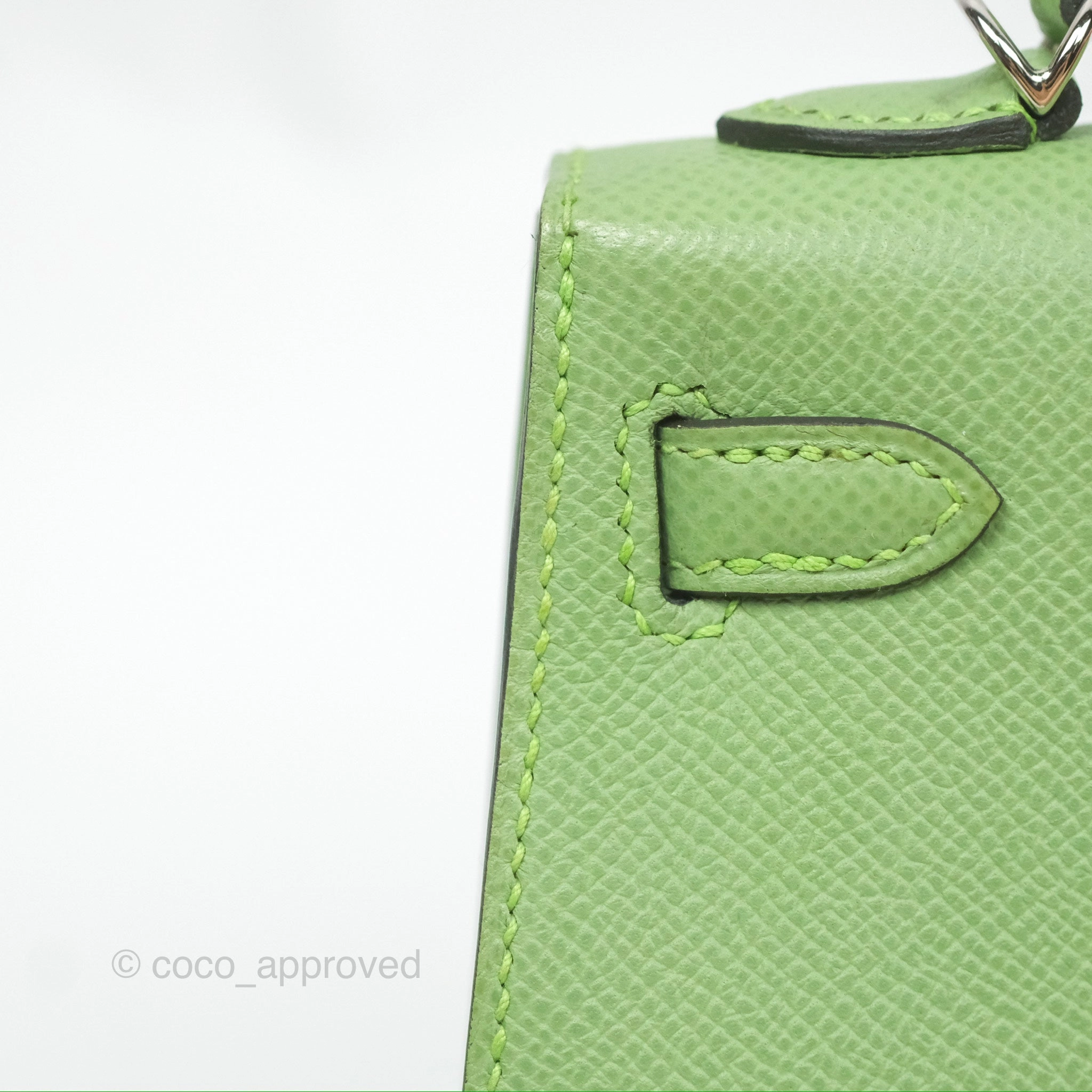 Herms Mini Kelly II Vert Criquet Epsom Palladium Hardware