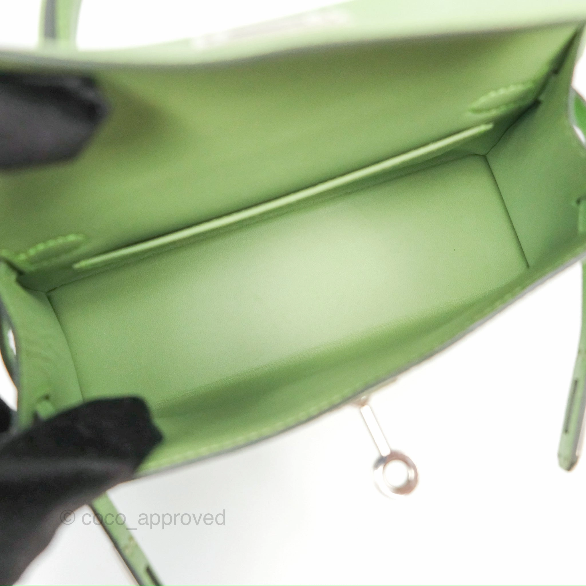 Herms Mini Kelly II Vert Criquet Epsom Palladium Hardware