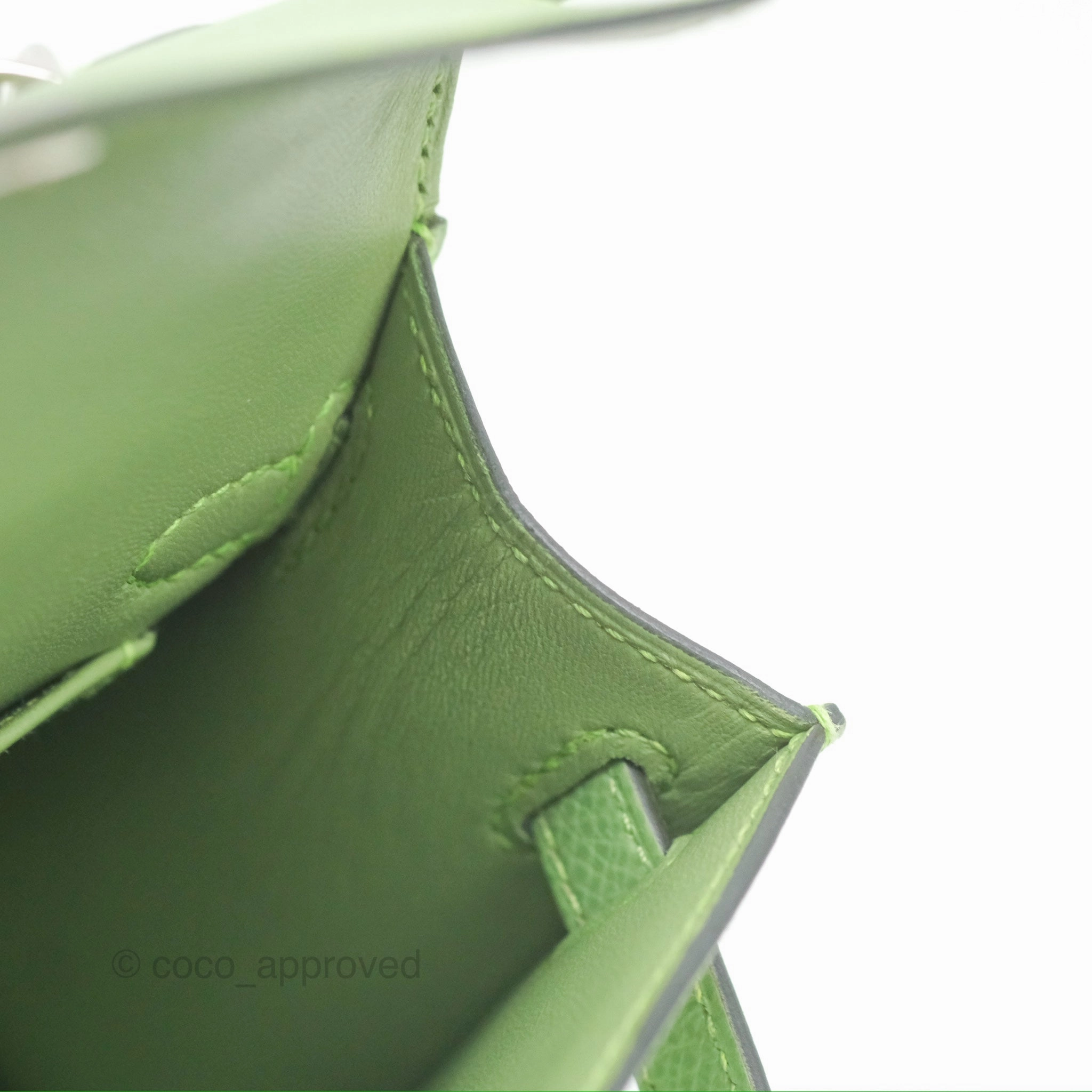 Herms Mini Kelly II Vert Criquet Epsom Palladium Hardware