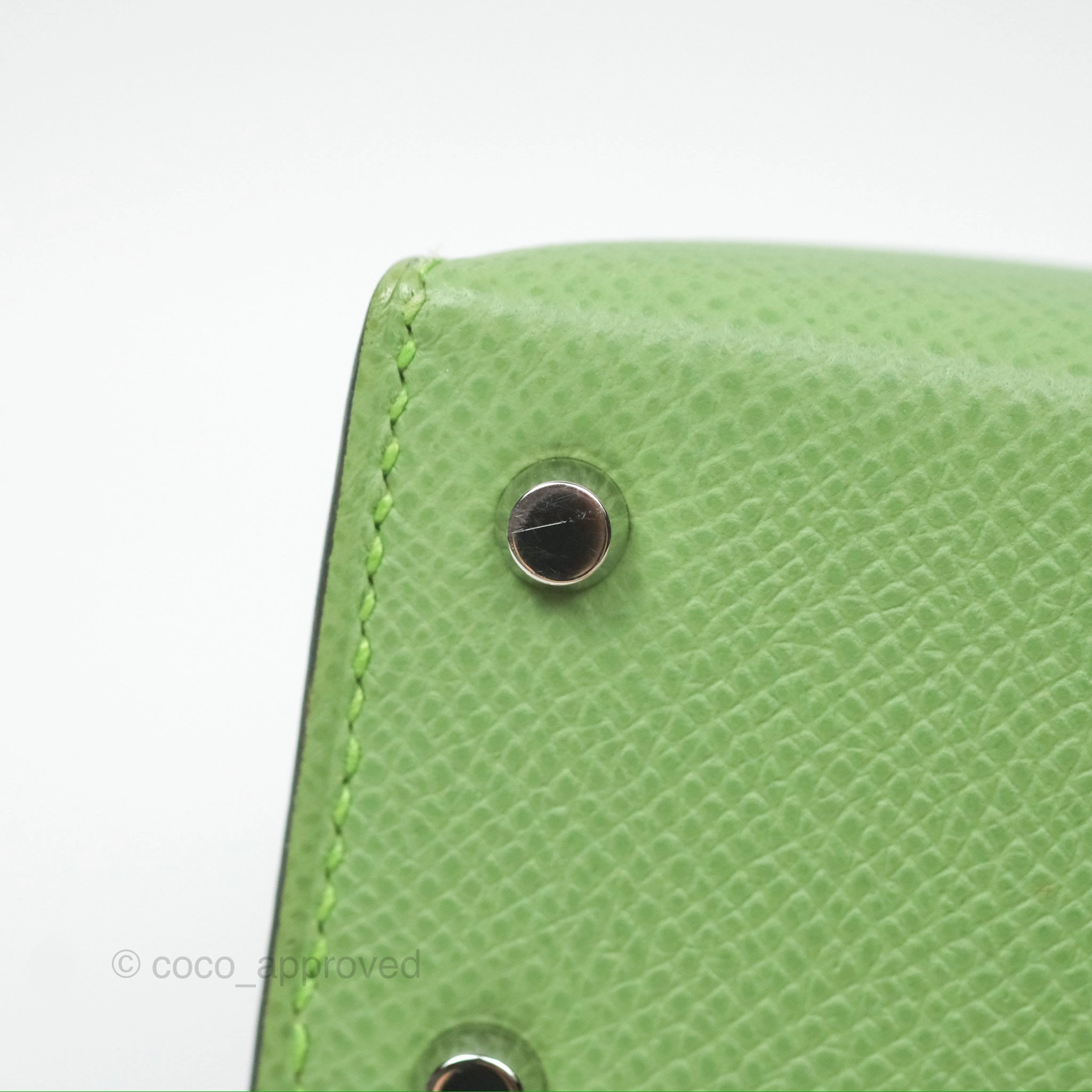 Herms Mini Kelly II Vert Criquet Epsom Palladium Hardware