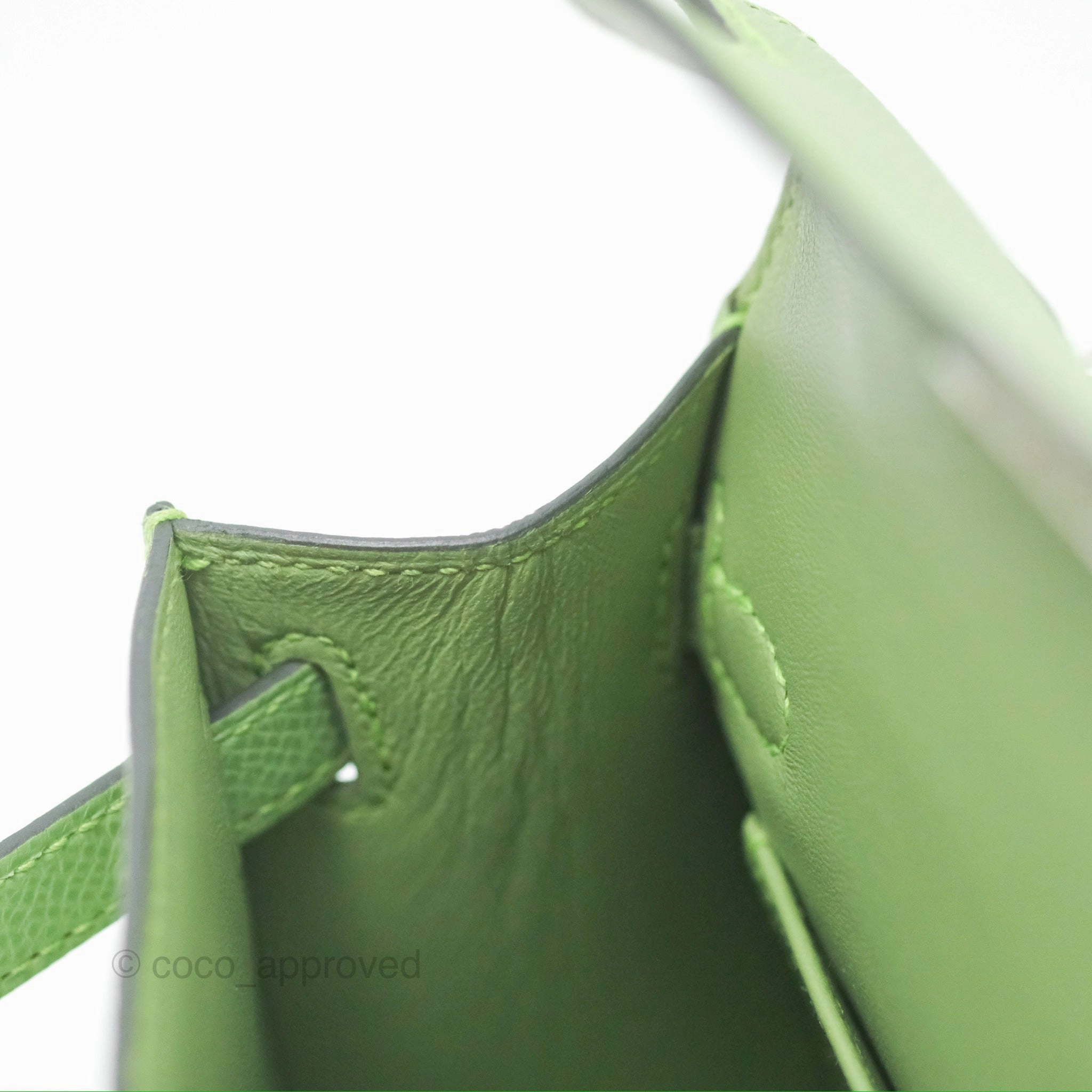 Herms Mini Kelly II Vert Criquet Epsom Palladium Hardware