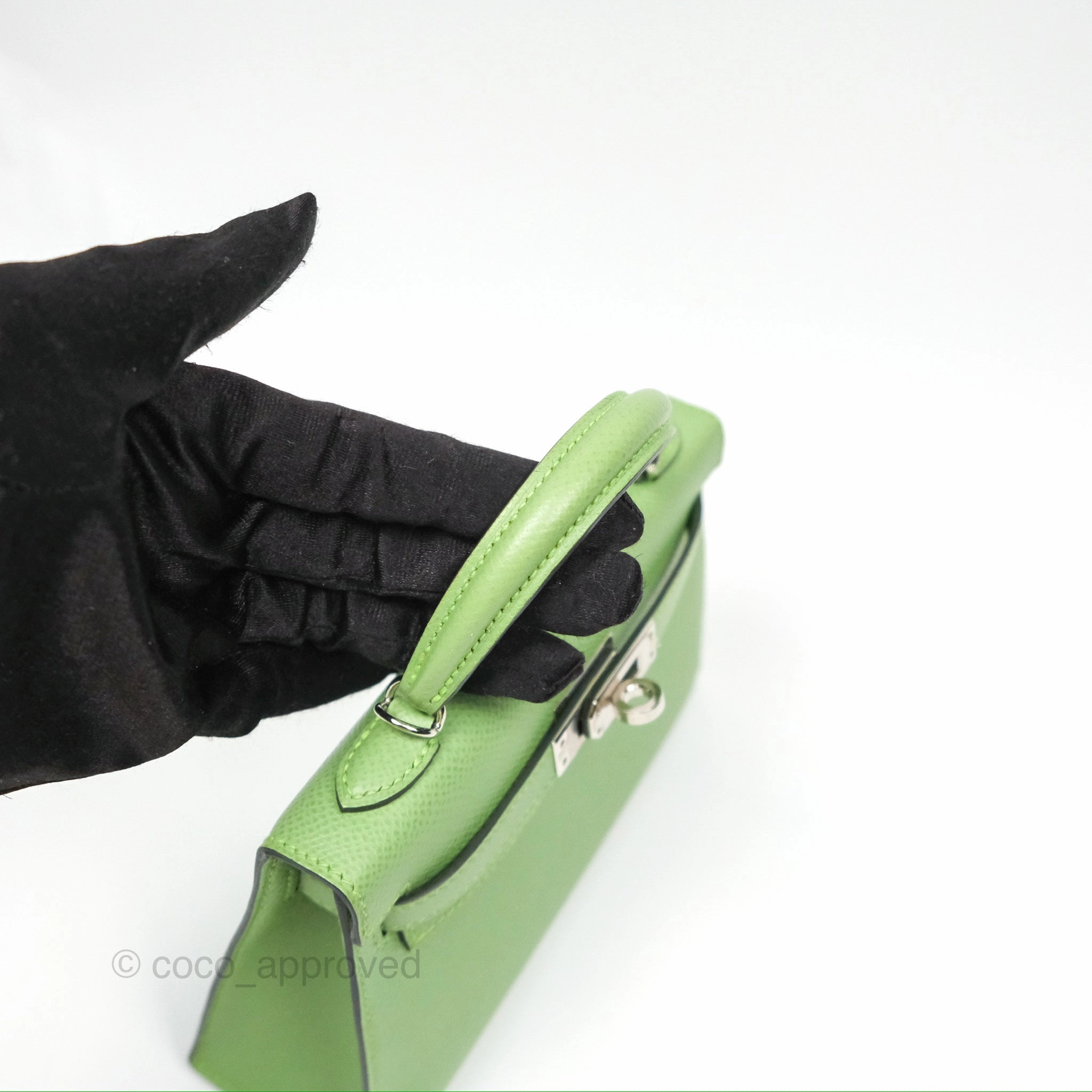 Herms Mini Kelly II Vert Criquet Epsom Palladium Hardware