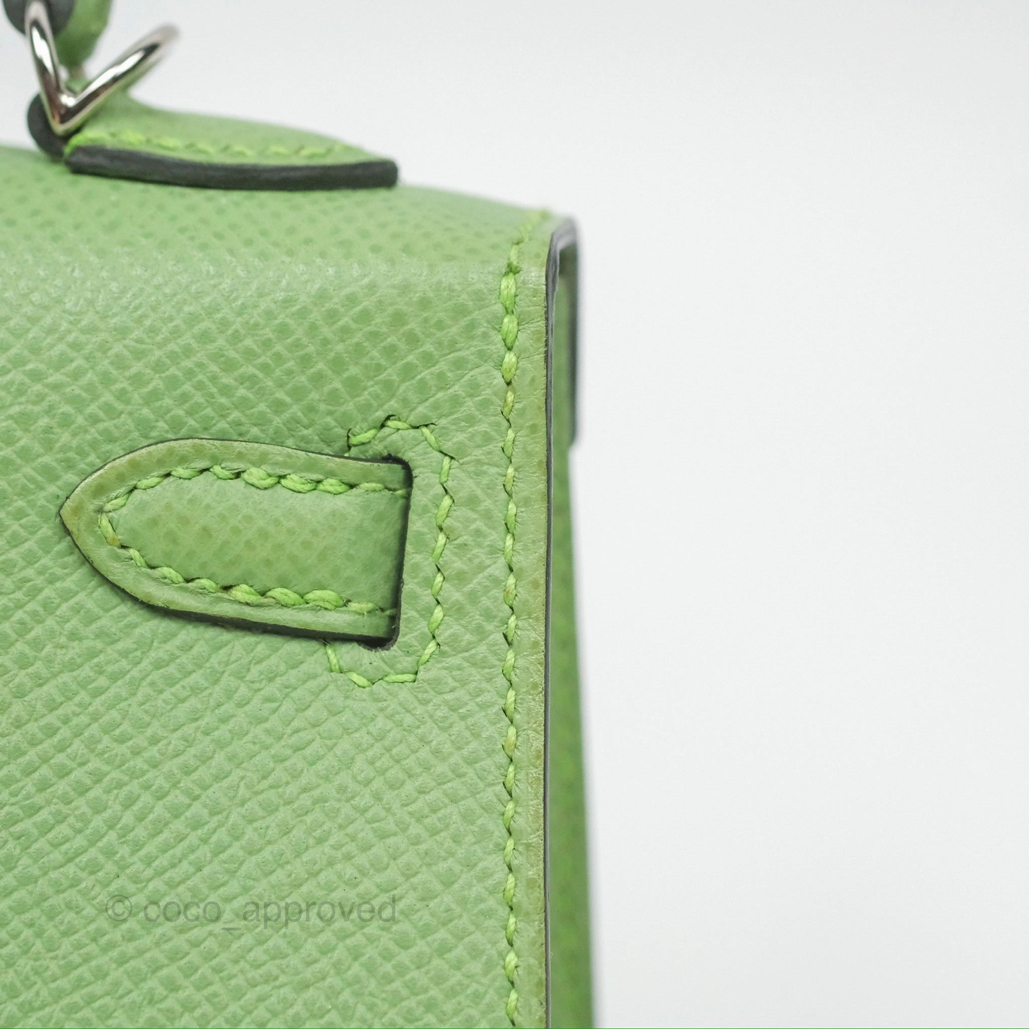 Herms Mini Kelly II Vert Criquet Epsom Palladium Hardware