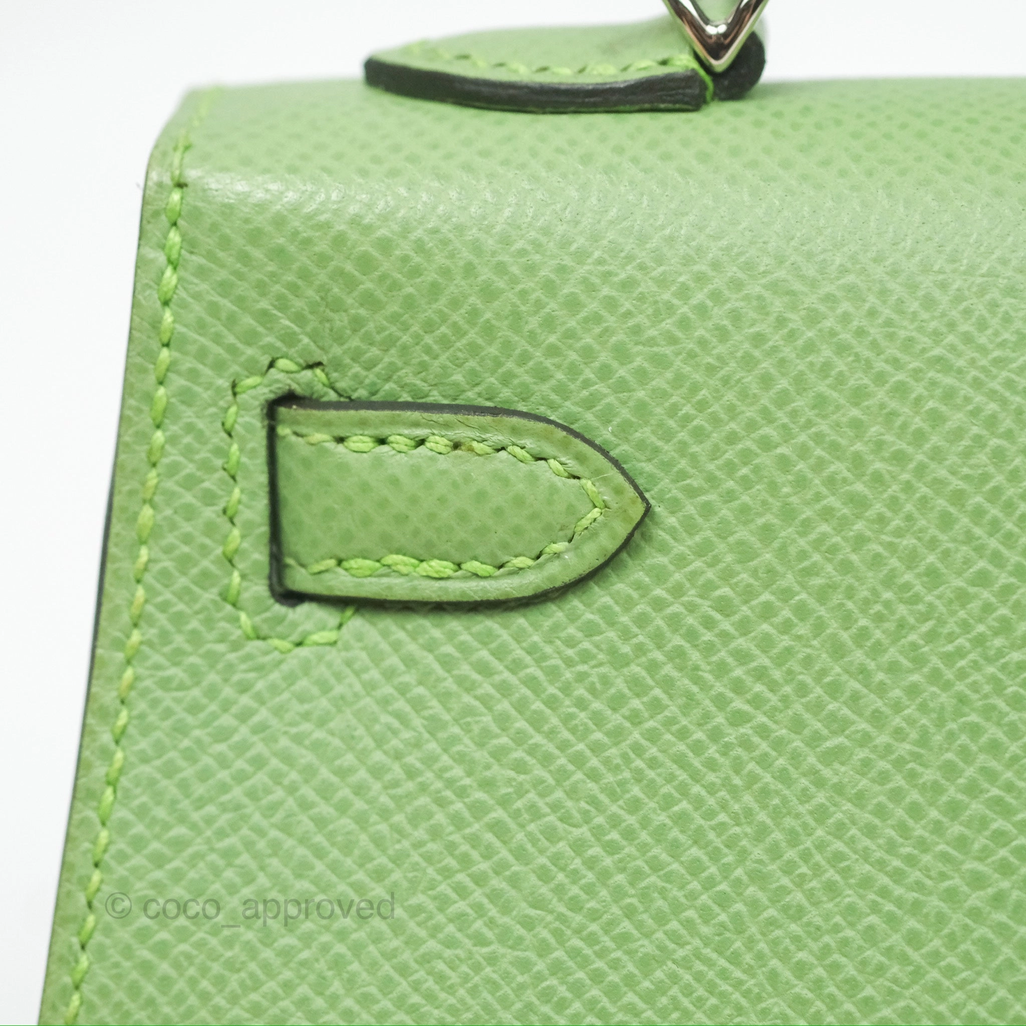 Herms Mini Kelly II Vert Criquet Epsom Palladium Hardware