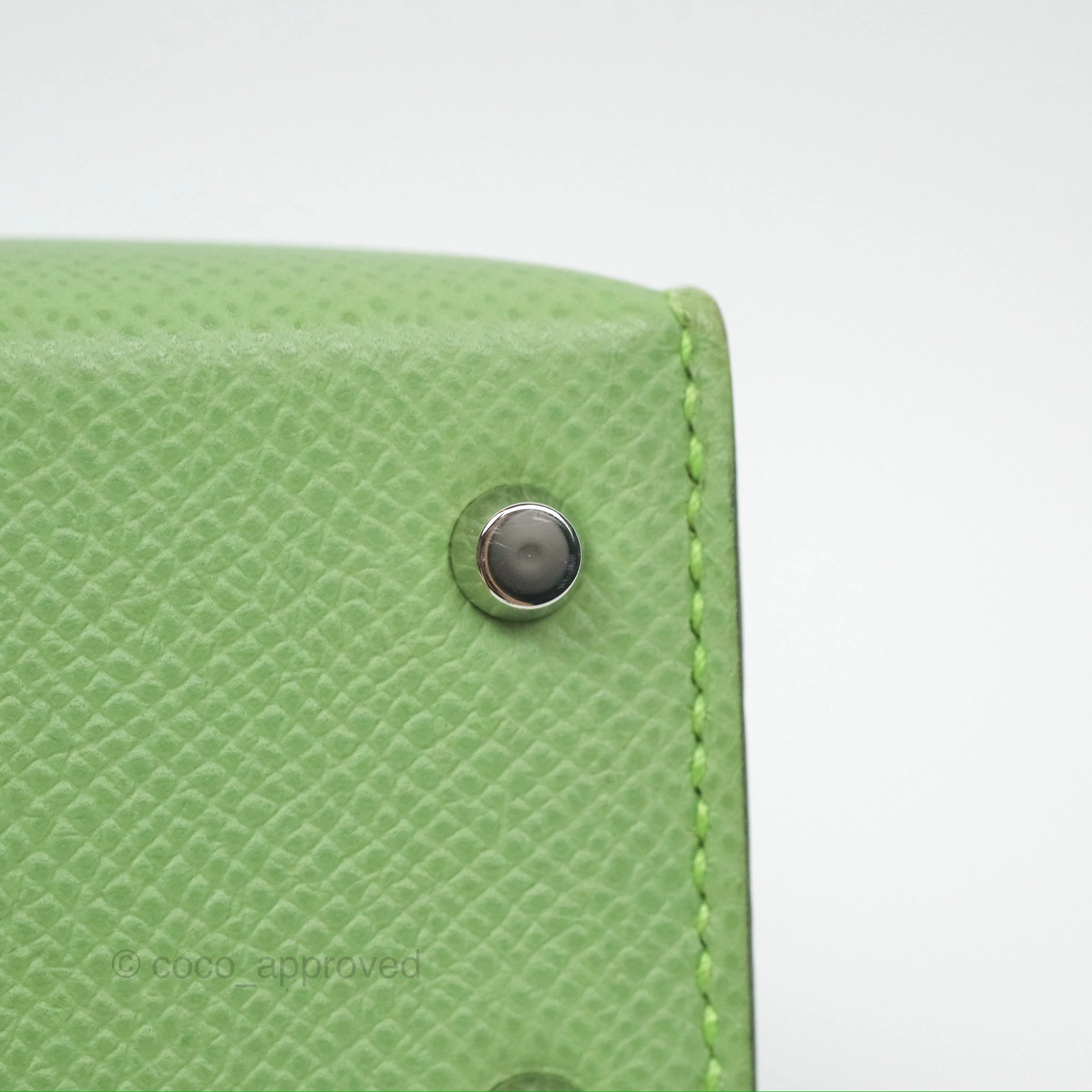 Herms Mini Kelly II Vert Criquet Epsom Palladium Hardware