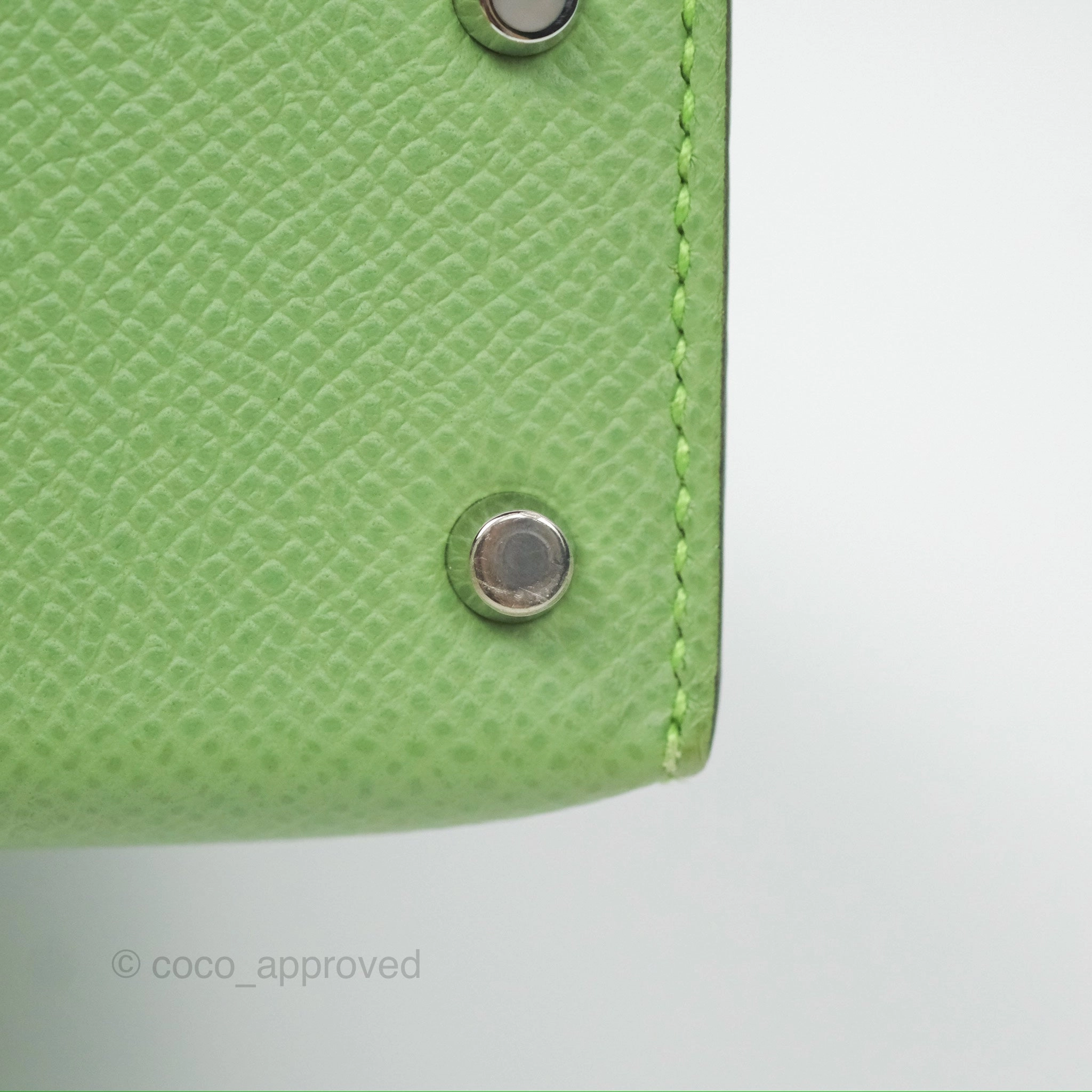 Herms Mini Kelly II Vert Criquet Epsom Palladium Hardware