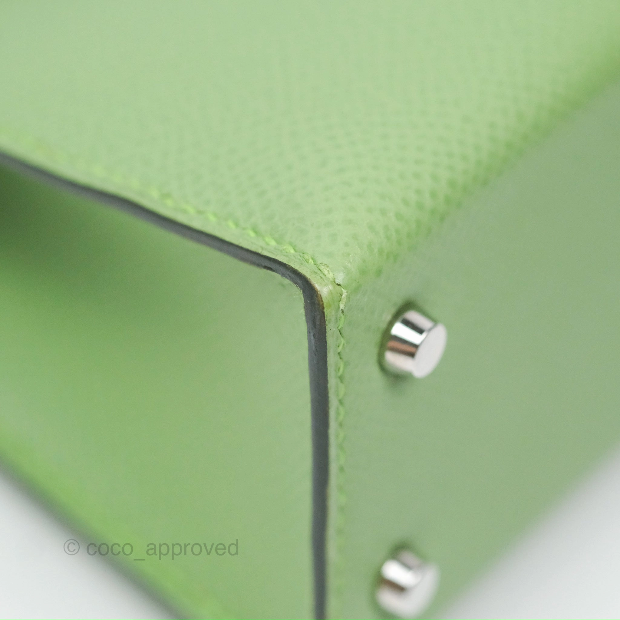 Herms Mini Kelly II Vert Criquet Epsom Palladium Hardware