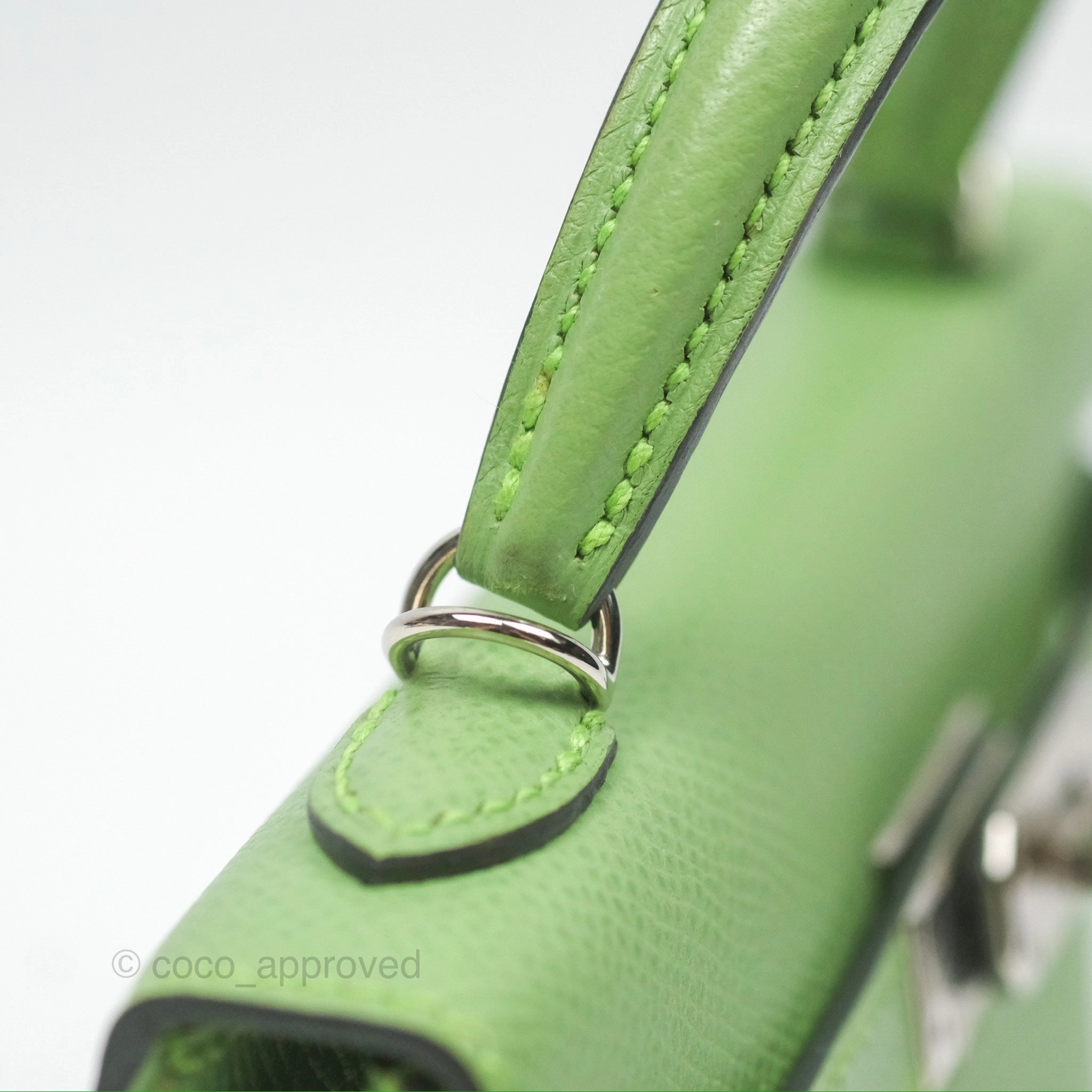 Herms Mini Kelly II Vert Criquet Epsom Palladium Hardware