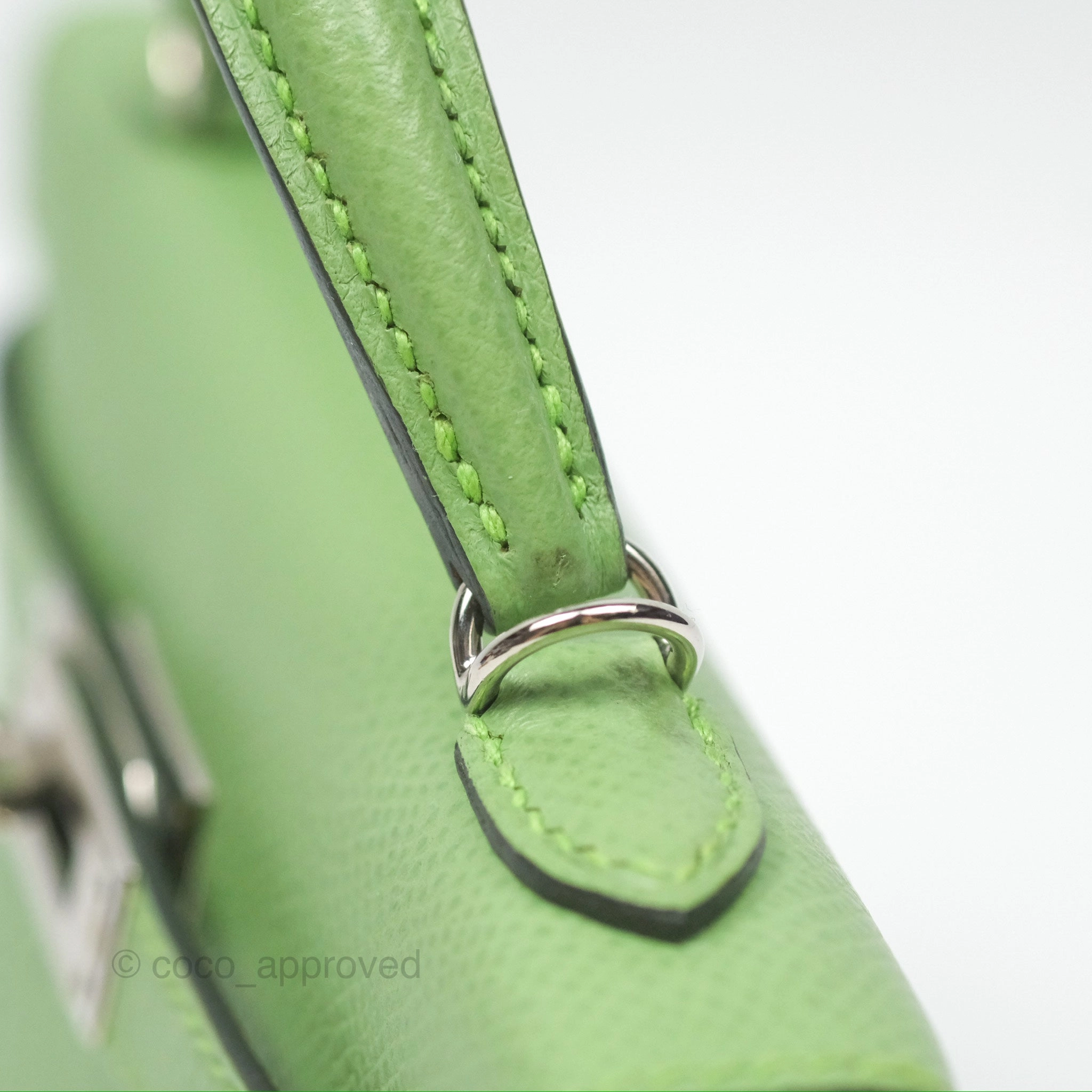 Herms Mini Kelly II Vert Criquet Epsom Palladium Hardware