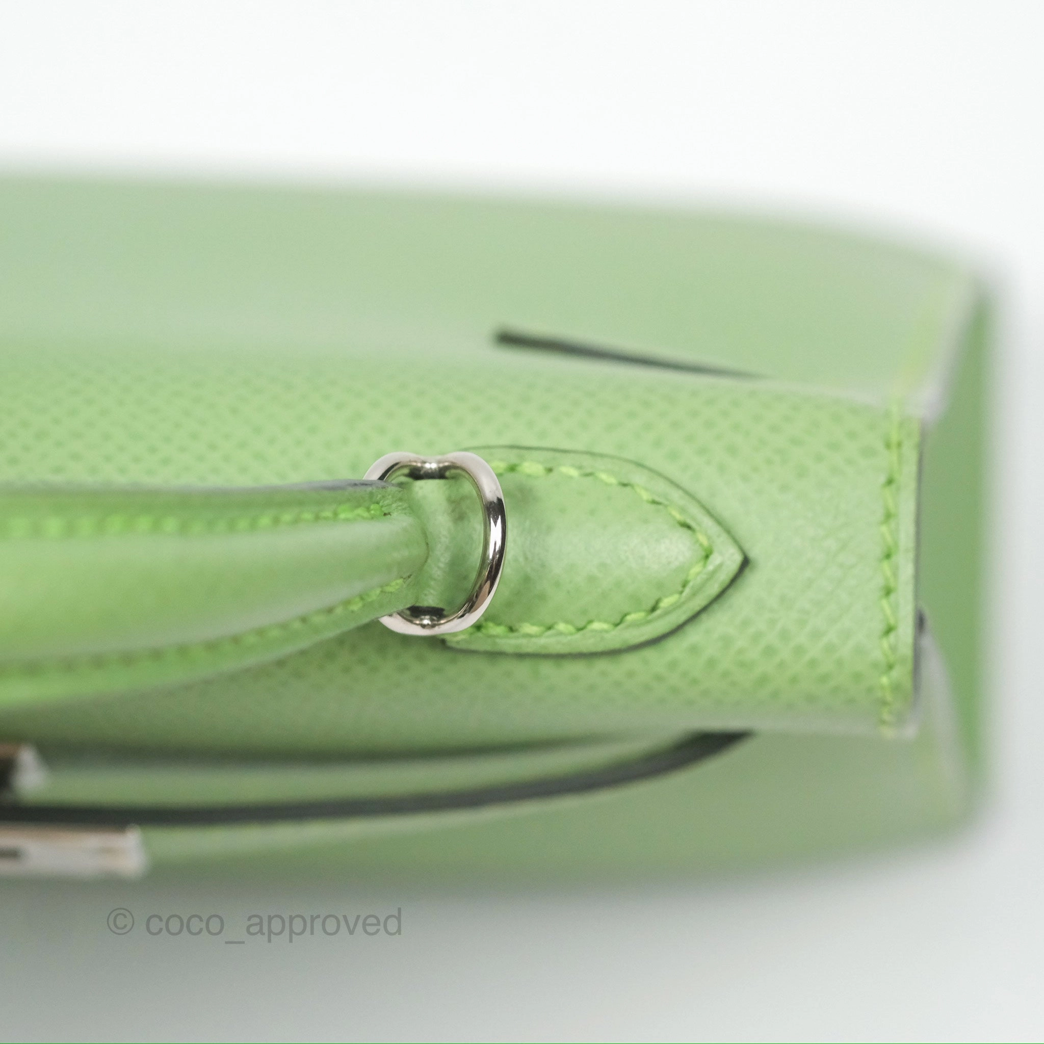 Herms Mini Kelly II Vert Criquet Epsom Palladium Hardware