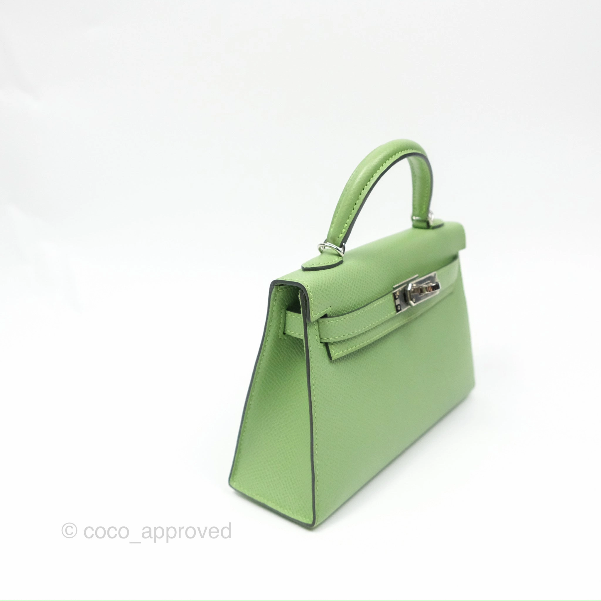 Herms Mini Kelly II Vert Criquet Epsom Palladium Hardware