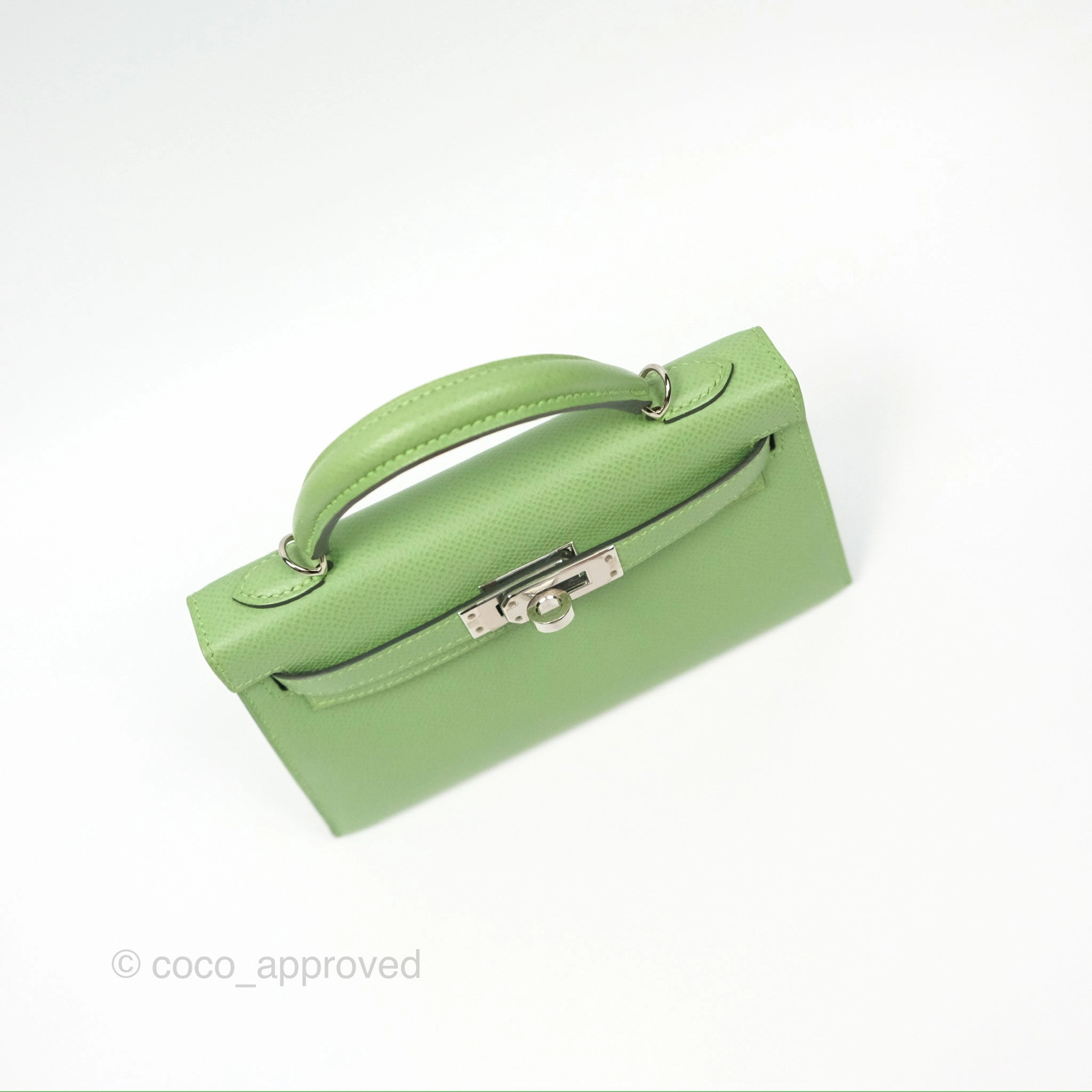 Herms Mini Kelly II Vert Criquet Epsom Palladium Hardware