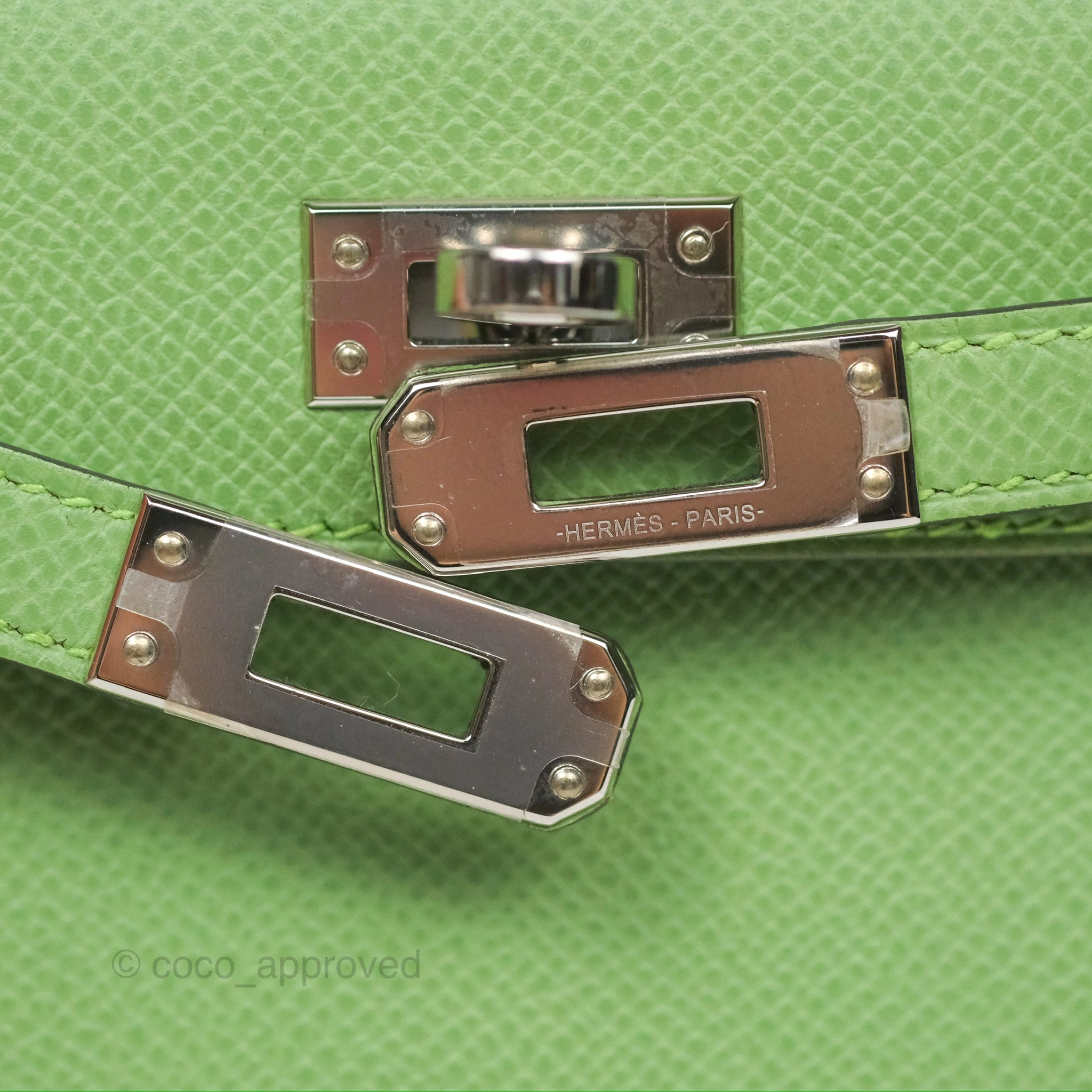 Herms Mini Kelly II Vert Criquet Epsom Palladium Hardware