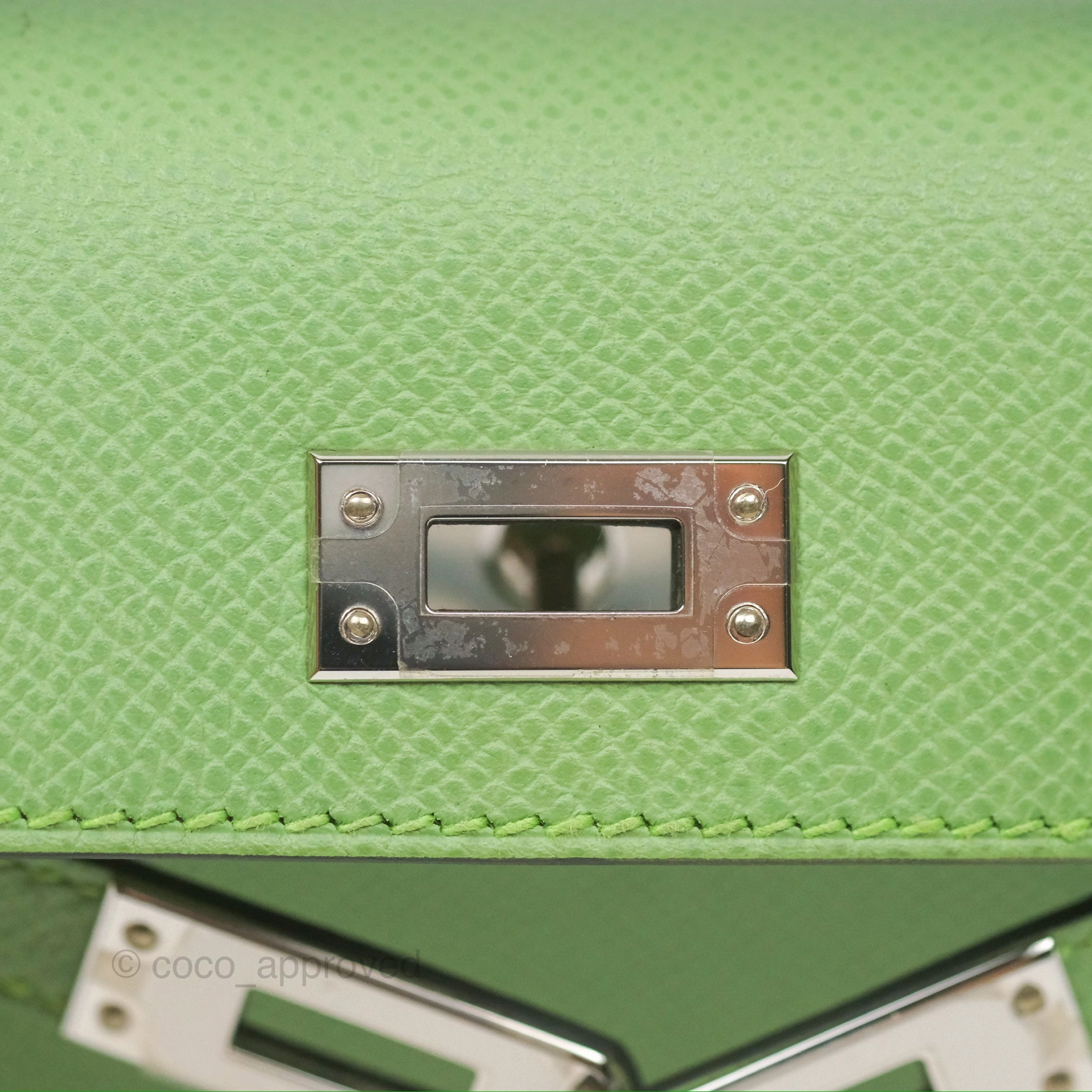 Herms Mini Kelly II Vert Criquet Epsom Palladium Hardware