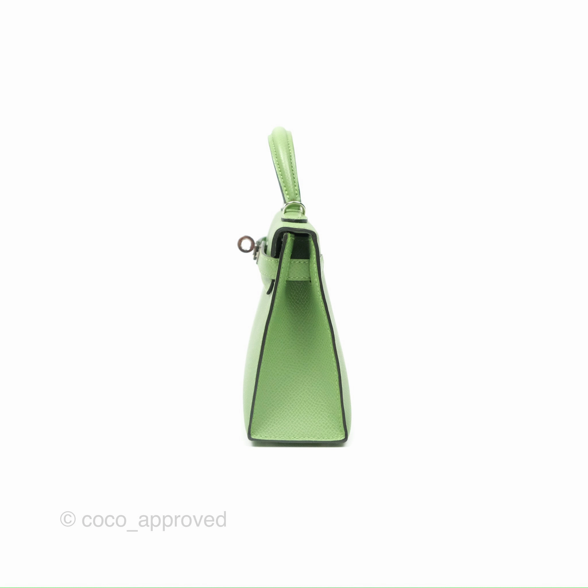 Herms Mini Kelly II Vert Criquet Epsom Palladium Hardware