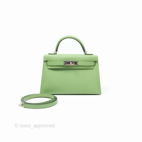 Herms Mini Kelly II Vert Criquet Epsom Palladium Hardware
