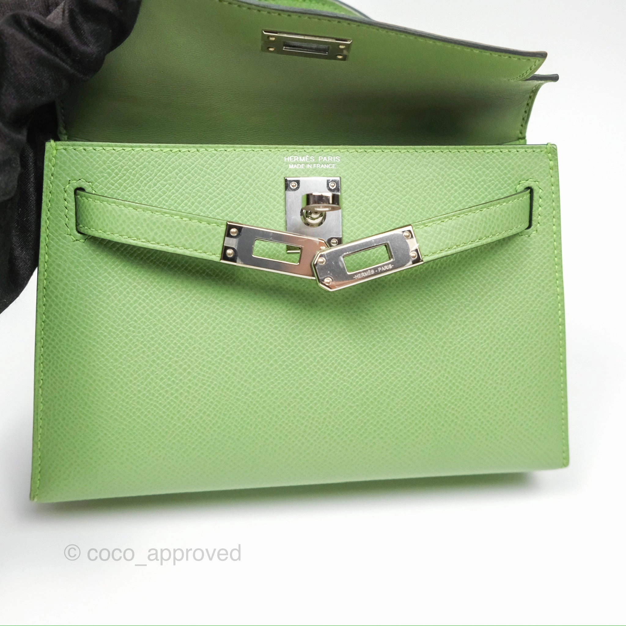 Herms Mini Kelly II Vert Criquet Epsom Palladium Hardware
