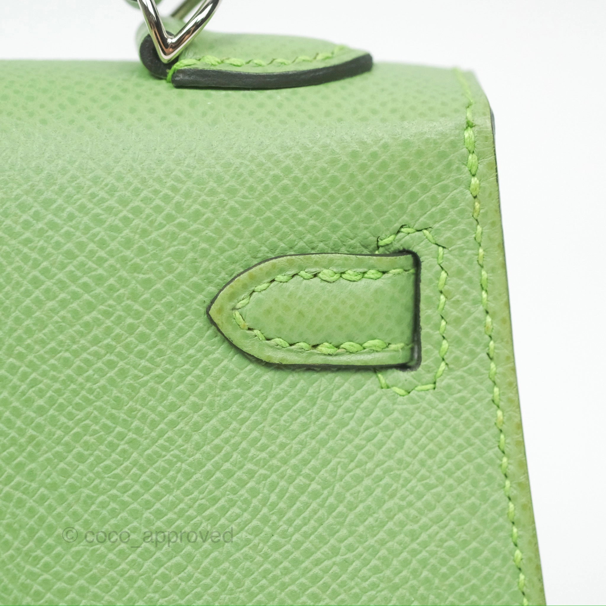 Herms Mini Kelly II Vert Criquet Epsom Palladium Hardware