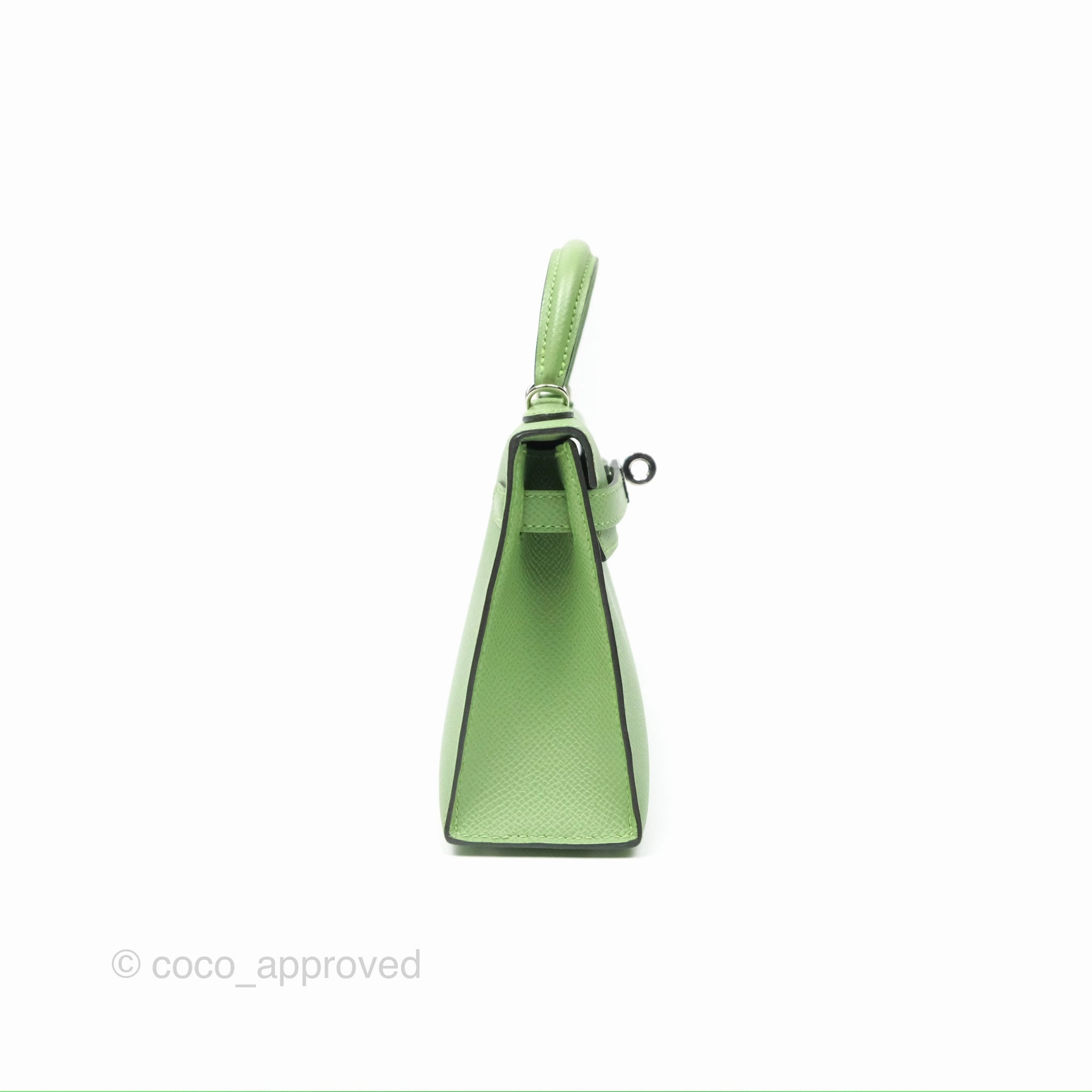 Herms Mini Kelly II Vert Criquet Epsom Palladium Hardware
