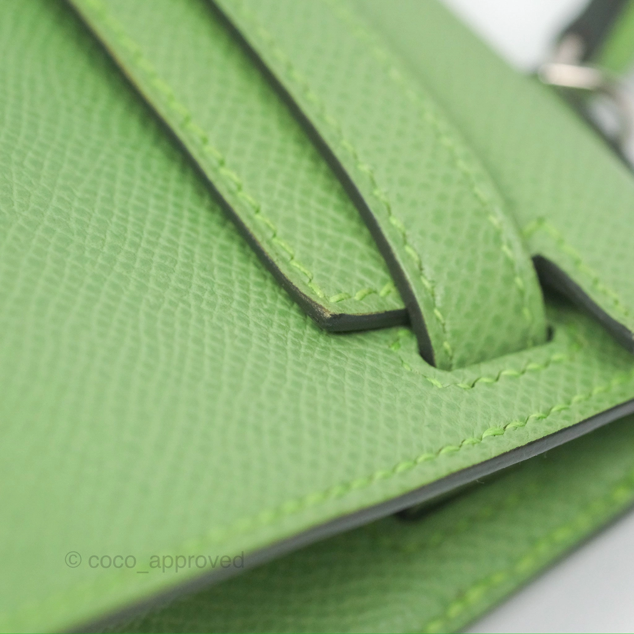 Herms Mini Kelly II Vert Criquet Epsom Palladium Hardware