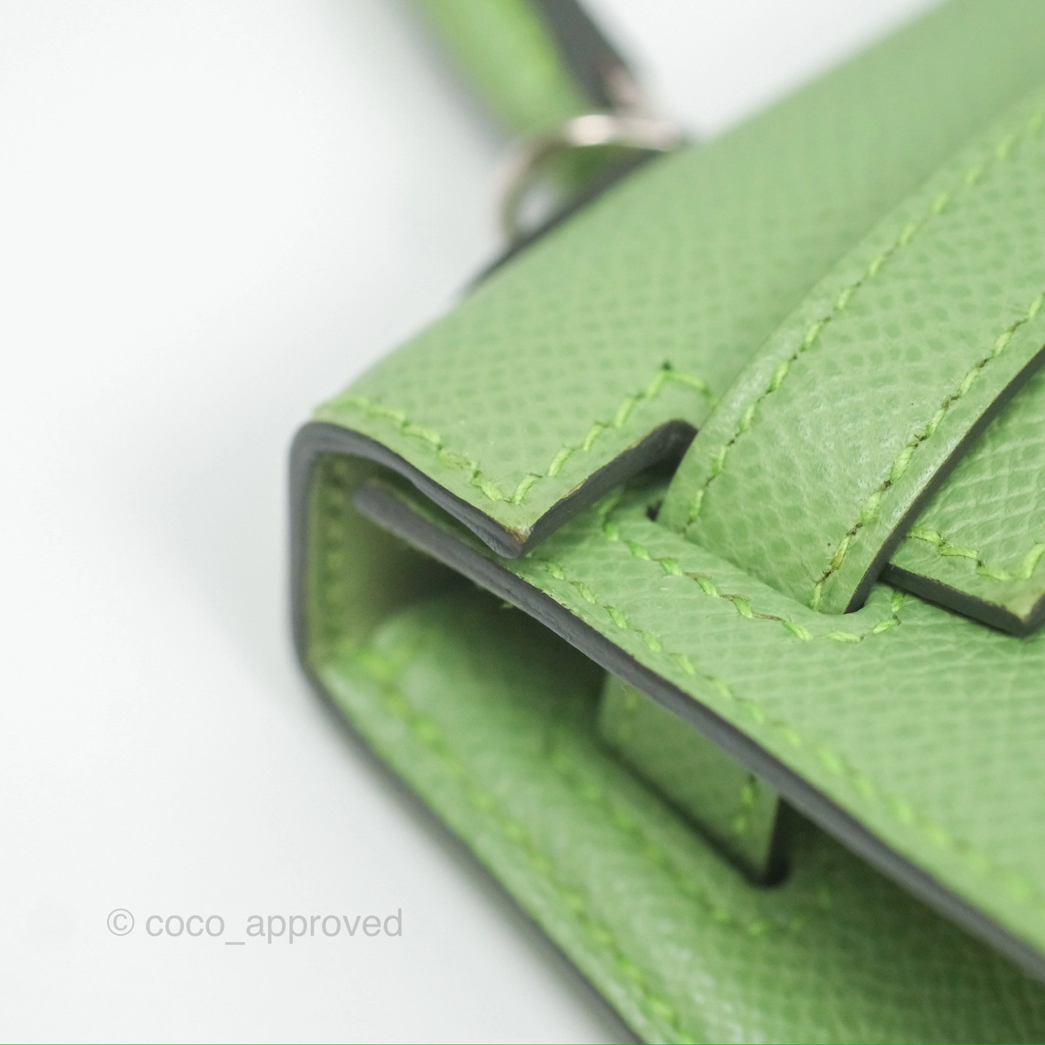 Herms Mini Kelly II Vert Criquet Epsom Palladium Hardware
