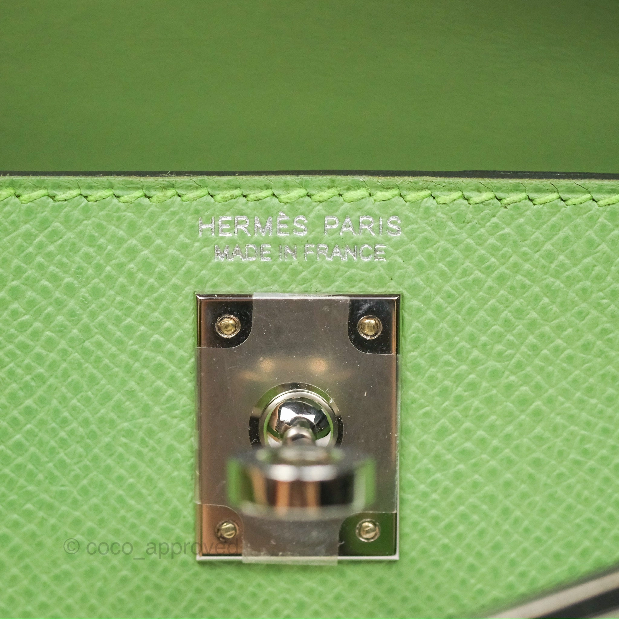 Herms Mini Kelly II Vert Criquet Epsom Palladium Hardware