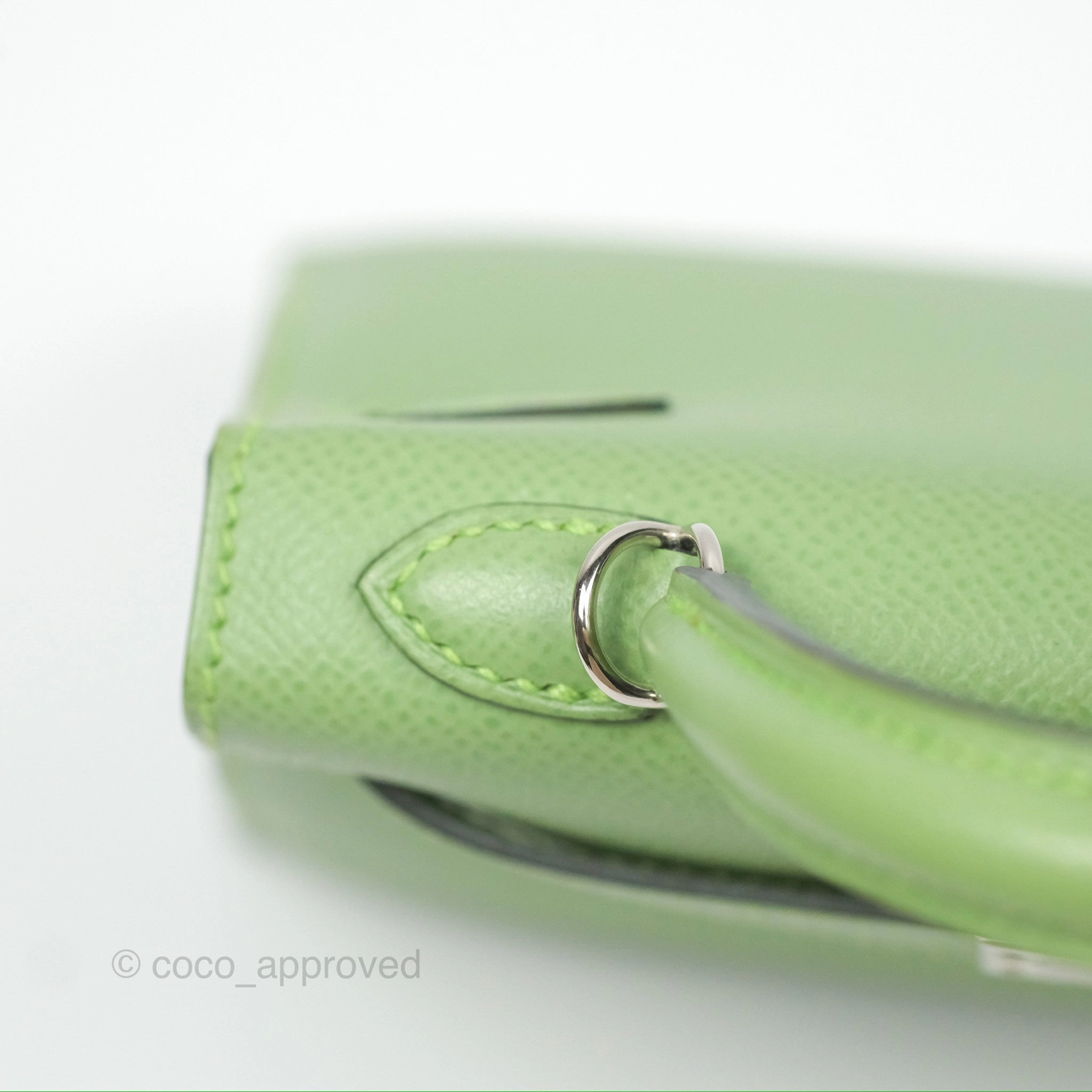 Herms Mini Kelly II Vert Criquet Epsom Palladium Hardware