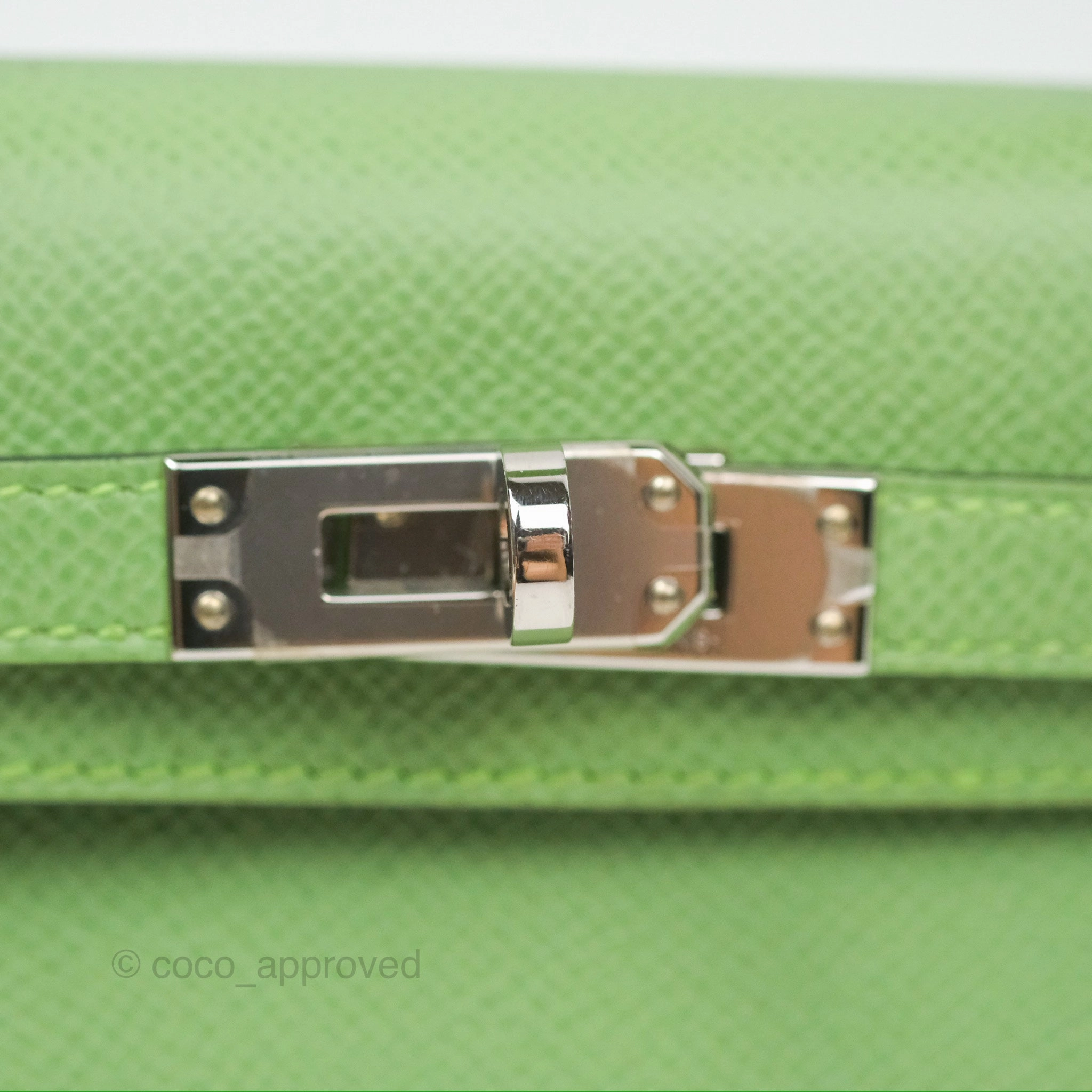 Herms Mini Kelly II Vert Criquet Epsom Palladium Hardware