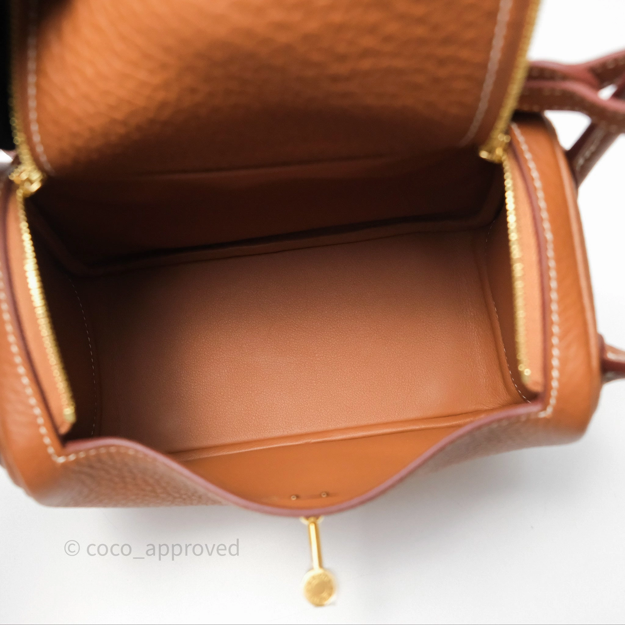 Herms Mini Lindy 20 Gold Clemence Gold Hardware