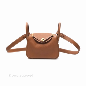 Herms Mini Lindy 20 Gold Clemence Gold Hardware