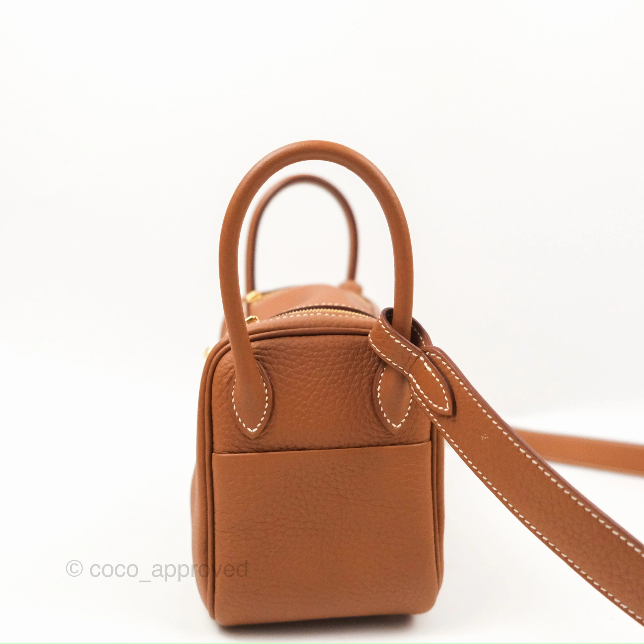 Herms Mini Lindy 20 Gold Clemence Gold Hardware