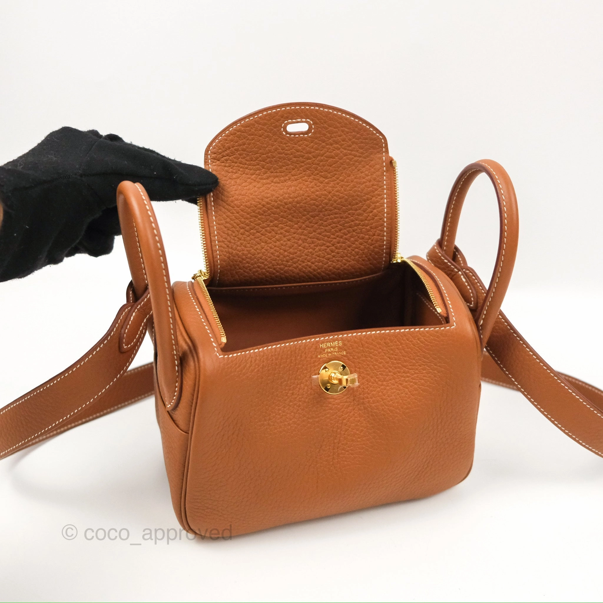 Herms Mini Lindy 20 Gold Clemence Gold Hardware